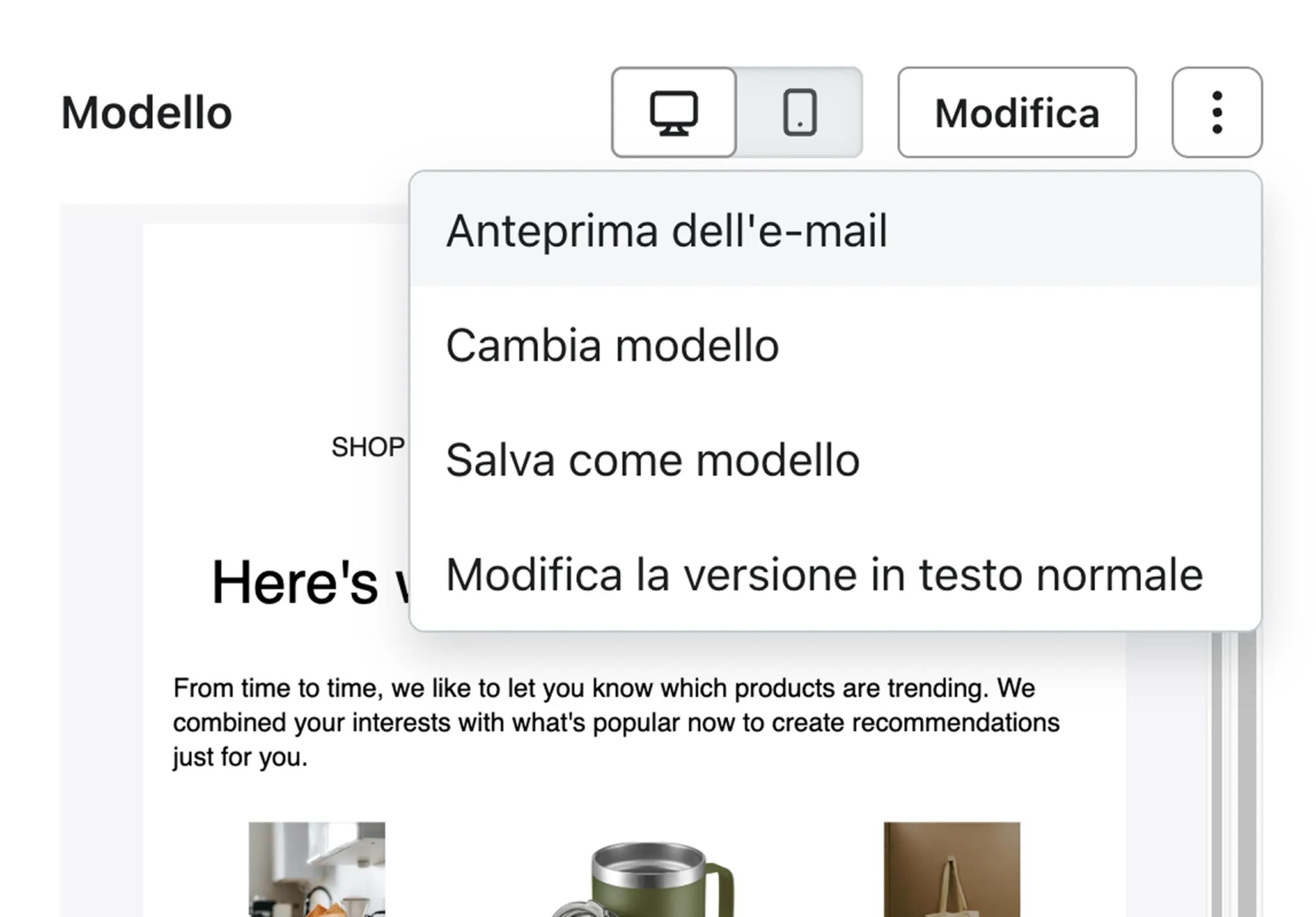 Under template, click dropdown menu and select Preview email.