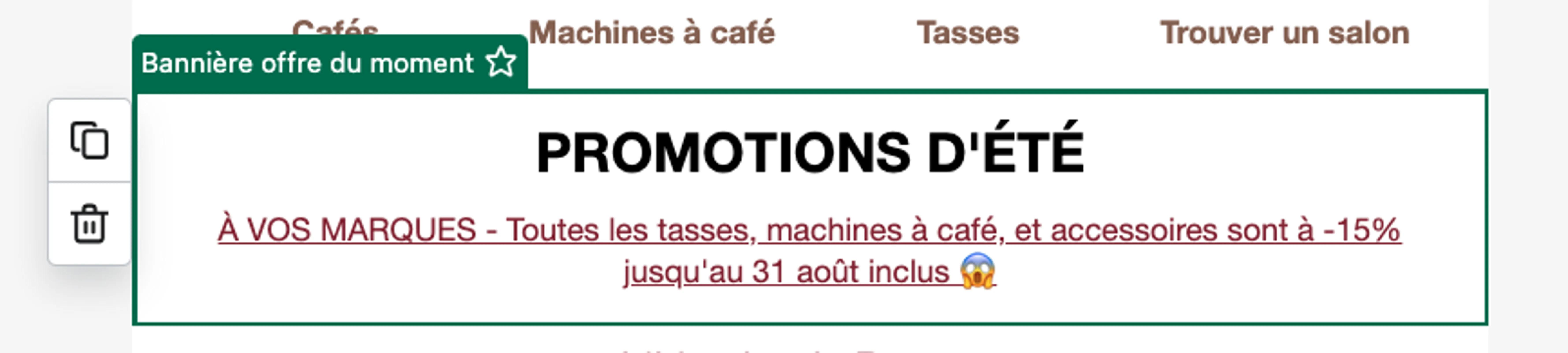 Bannière de la promotion en cours de la marque Beantown, qui change au fil des offres