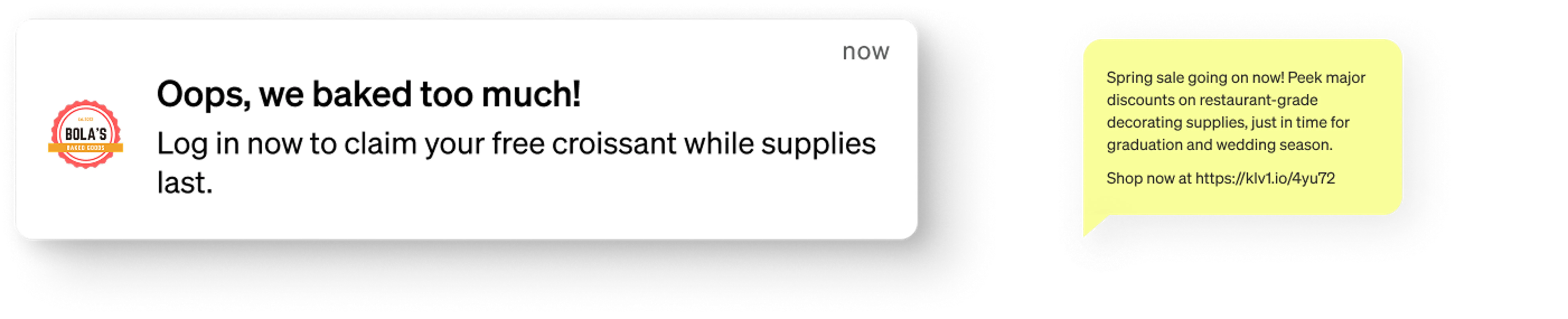 Push notiffcation prompting users to log in vs. SMS prompting customers to shop online