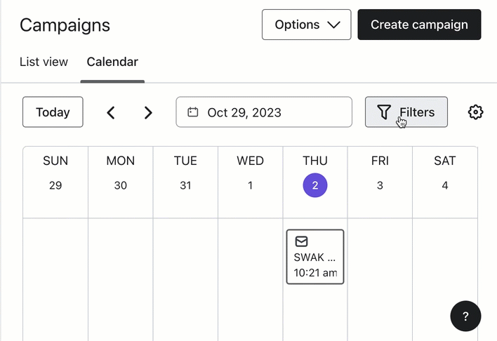 A GIF showing someone clicking into "Filters" within their Klaviyo campaign calendar and then selecting "Sensitive skin". From there, only campaigns with that tag will appear.