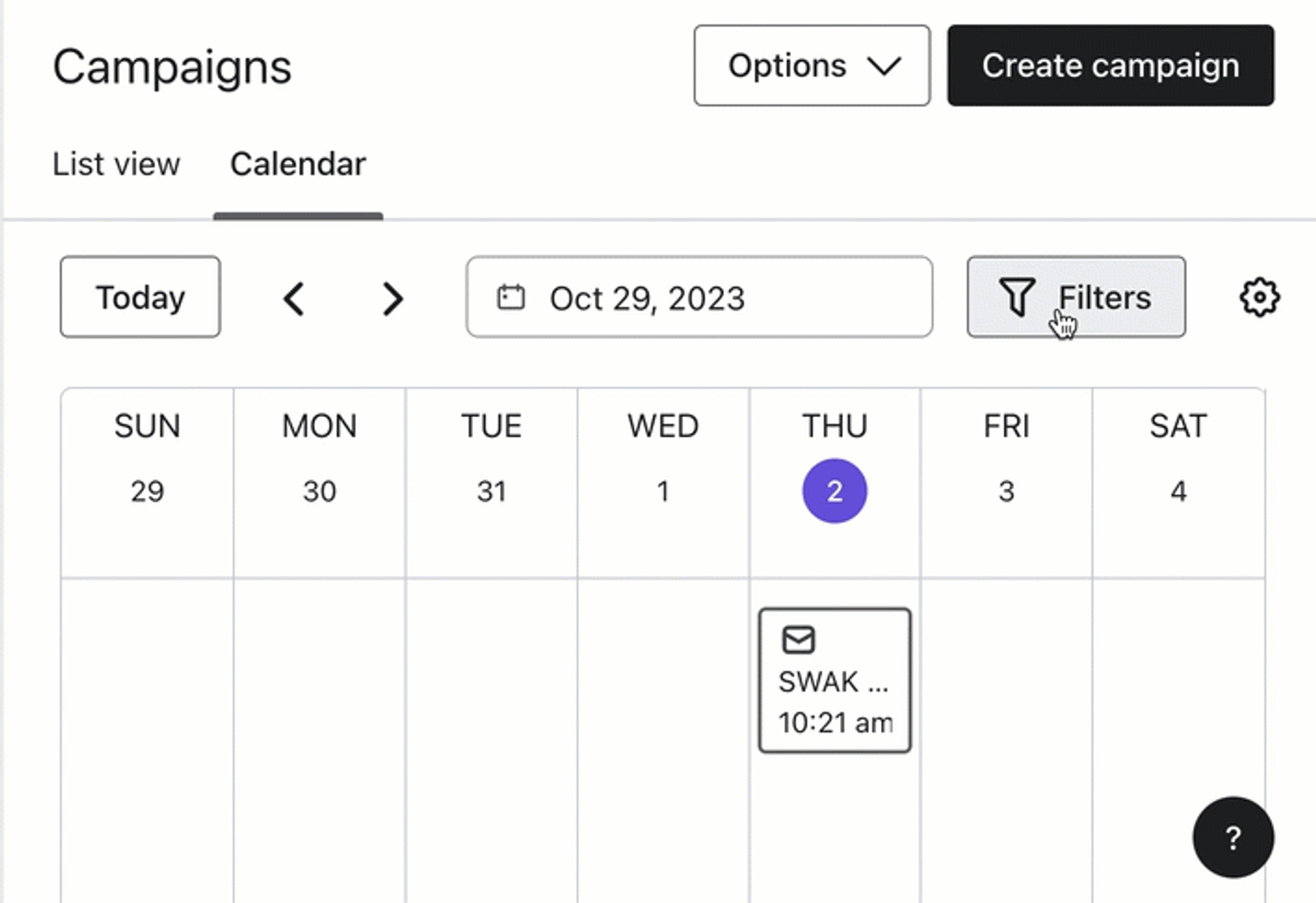 A GIF showing someone clicking into "Filters" within their Klaviyo campaign calendar and then selecting "Sensitive skin". From there, only campaigns with that tag will appear.