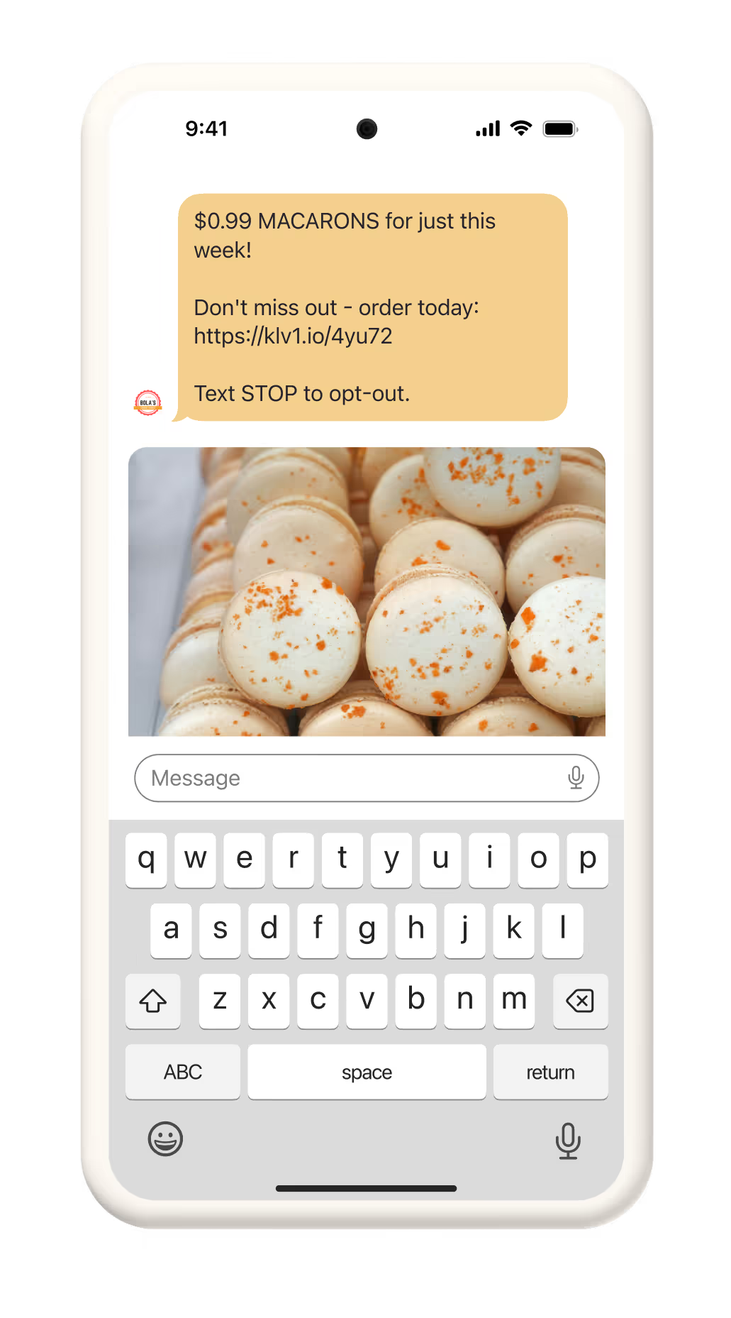 Image of a flash sale SMS message