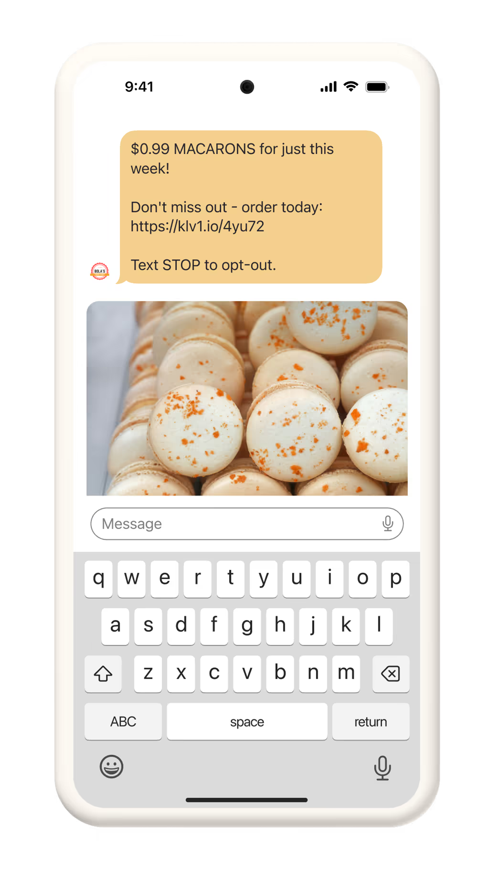 Image of a flash sale SMS message