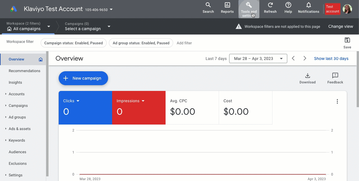 Select Tools and settings, shared library, and then audience manager to access your new Google audience sync.