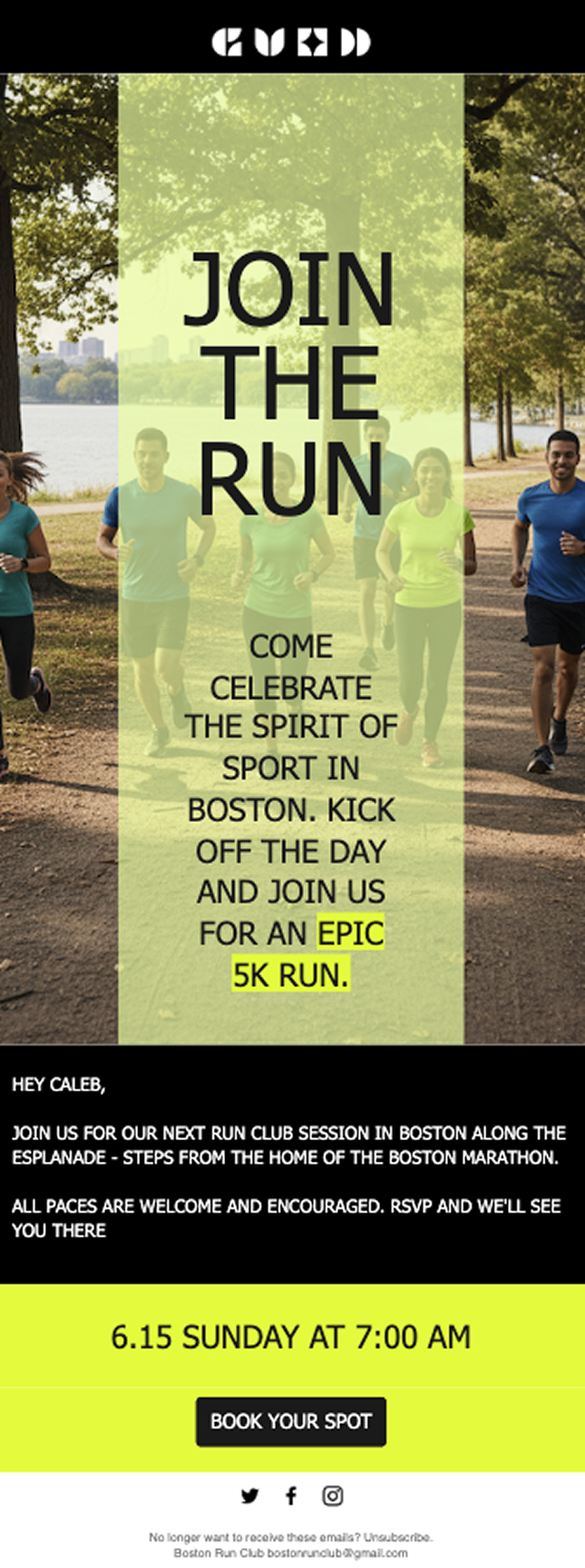 Example email to promote an upcoming event.