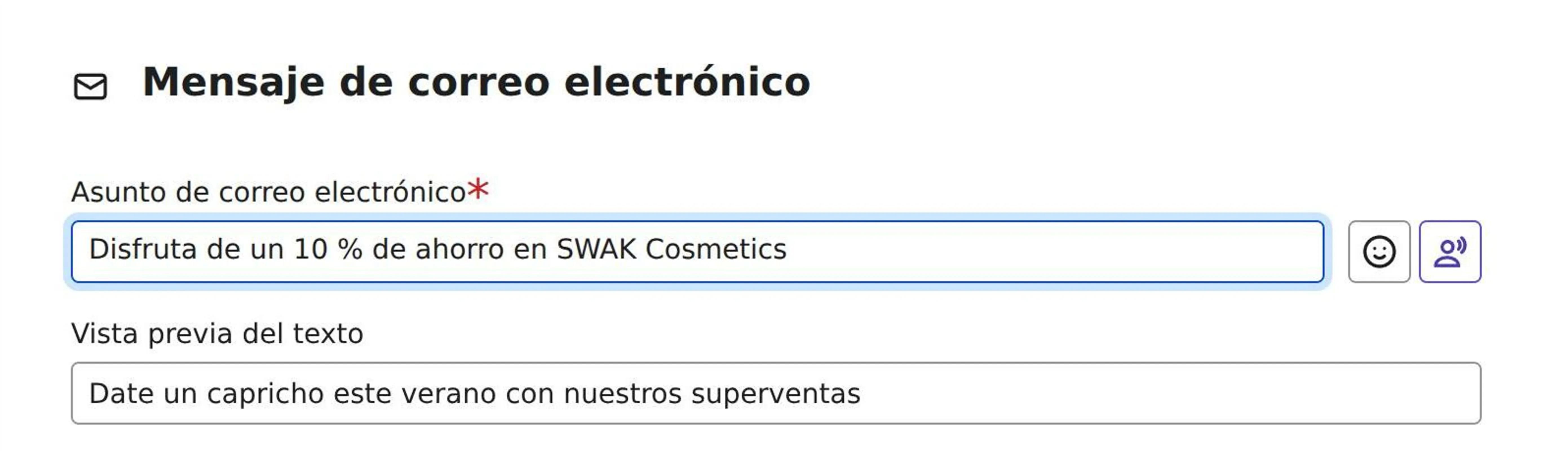 Example of SWAK cosmetics using a lipstick emoji in their subject line.