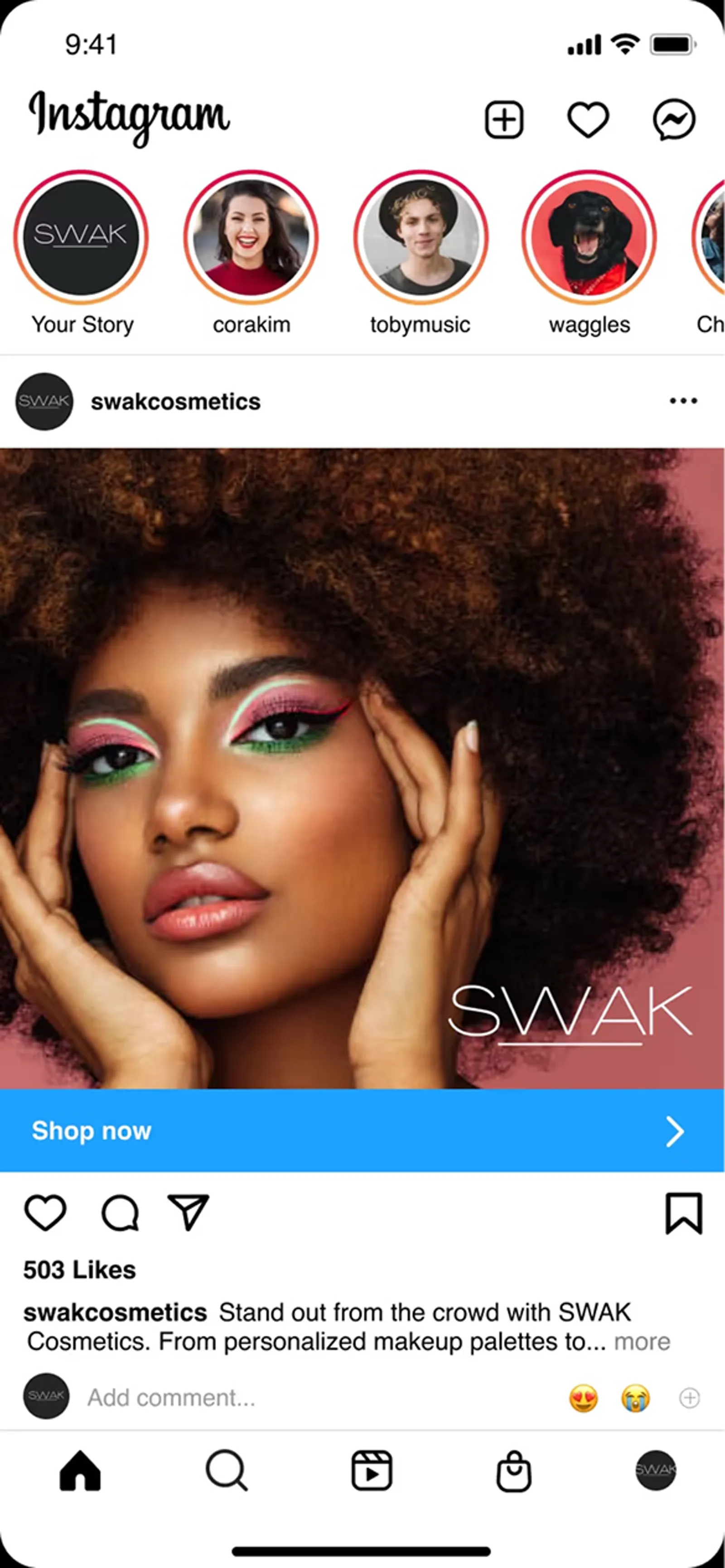 SWAK Cosmetics Instagram post.