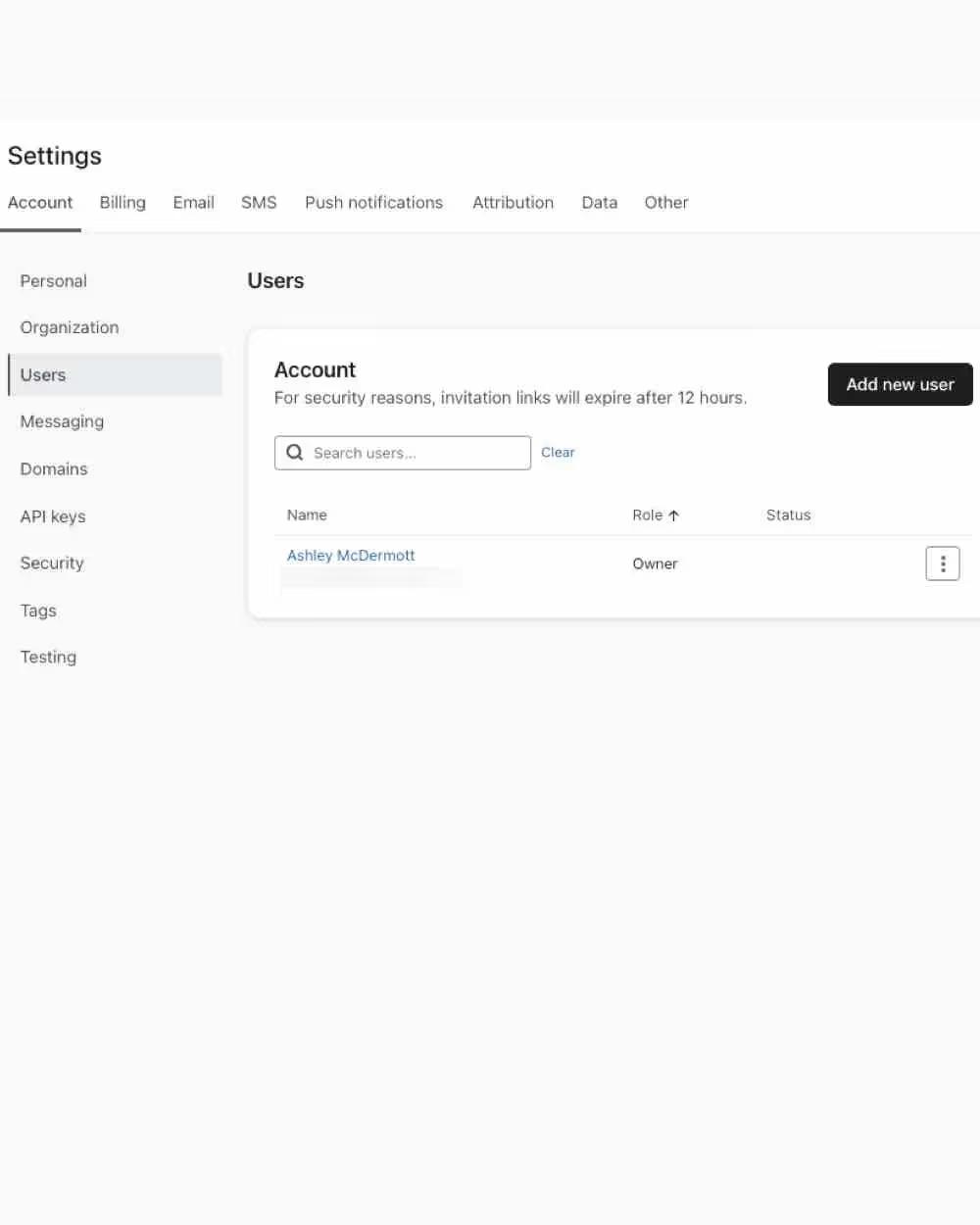 The account users page in Klaviyo.