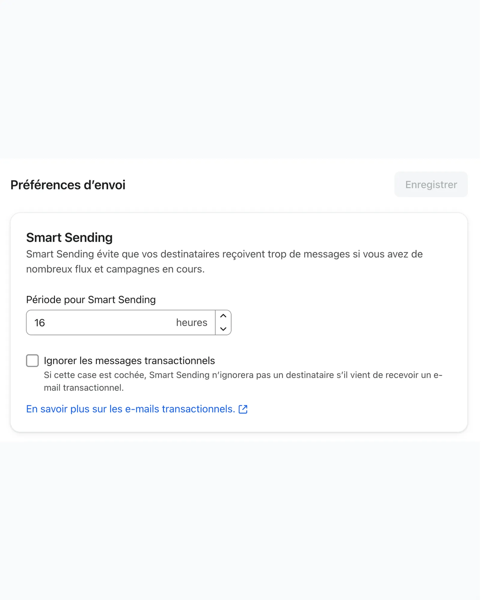 Paramètre Smart Sending dans Klaviyo