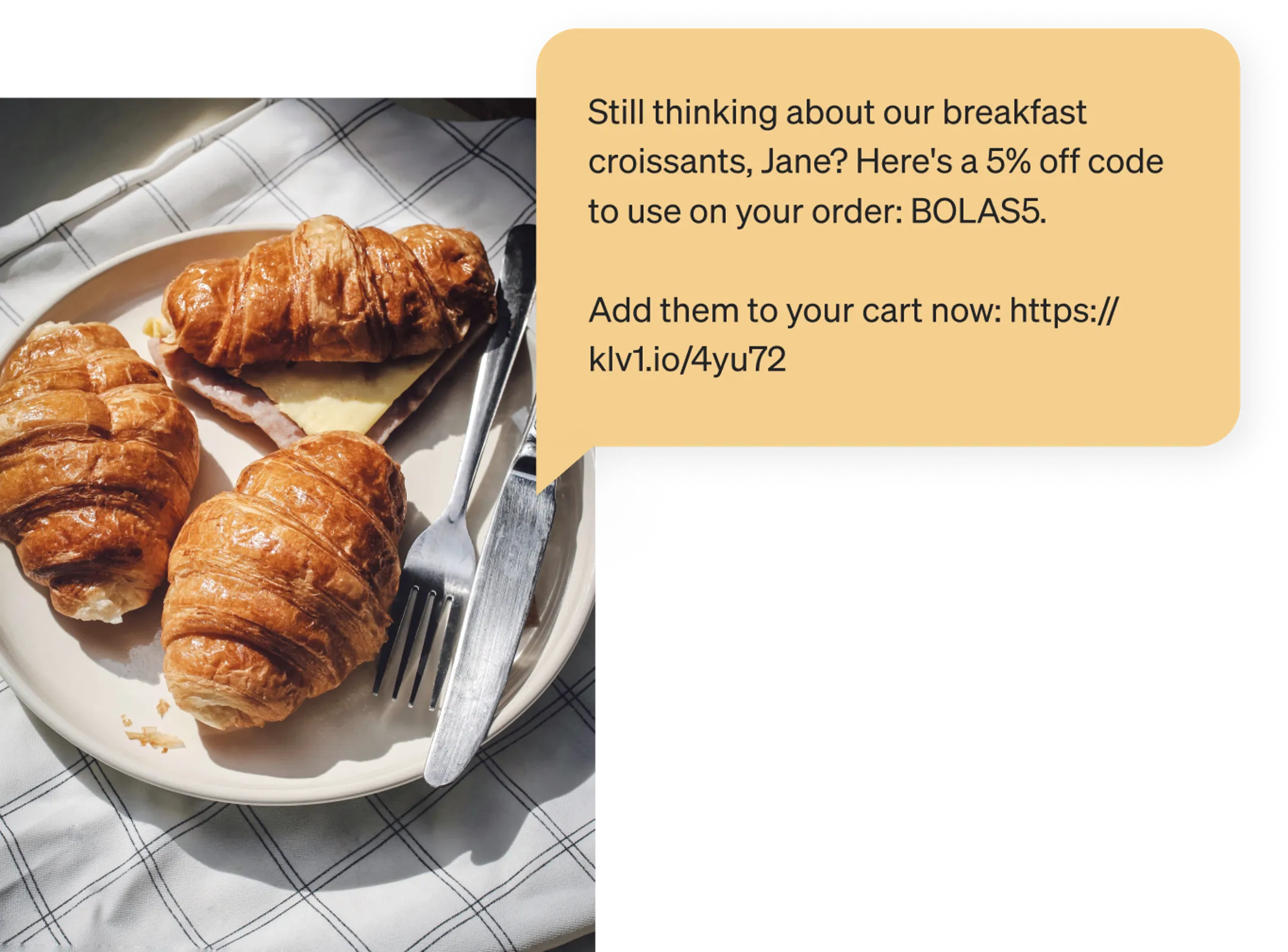 Image of a browse abandonment reminder SMS message