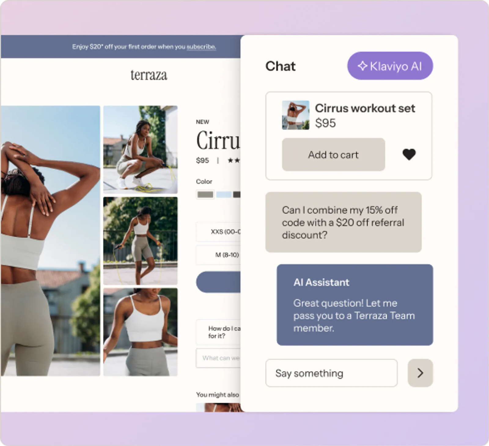 A customer's website with the Customer Agent chat window, engaged in a conversation
