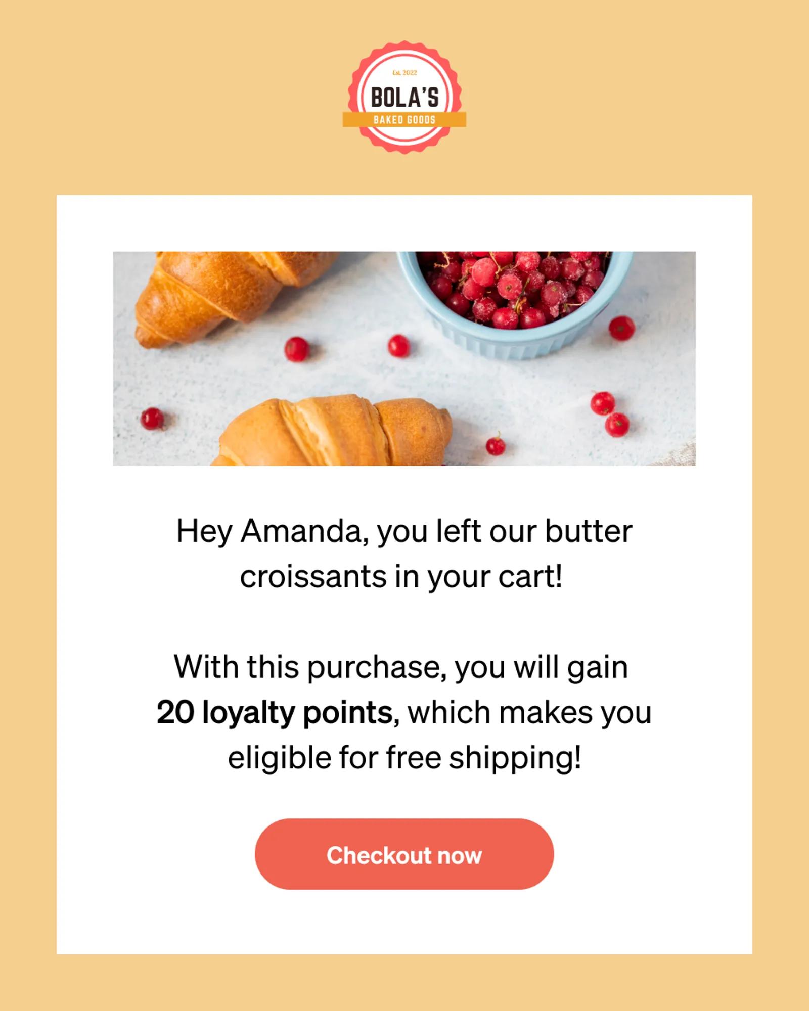 Abandoned cart message showing a loyalty point calculator