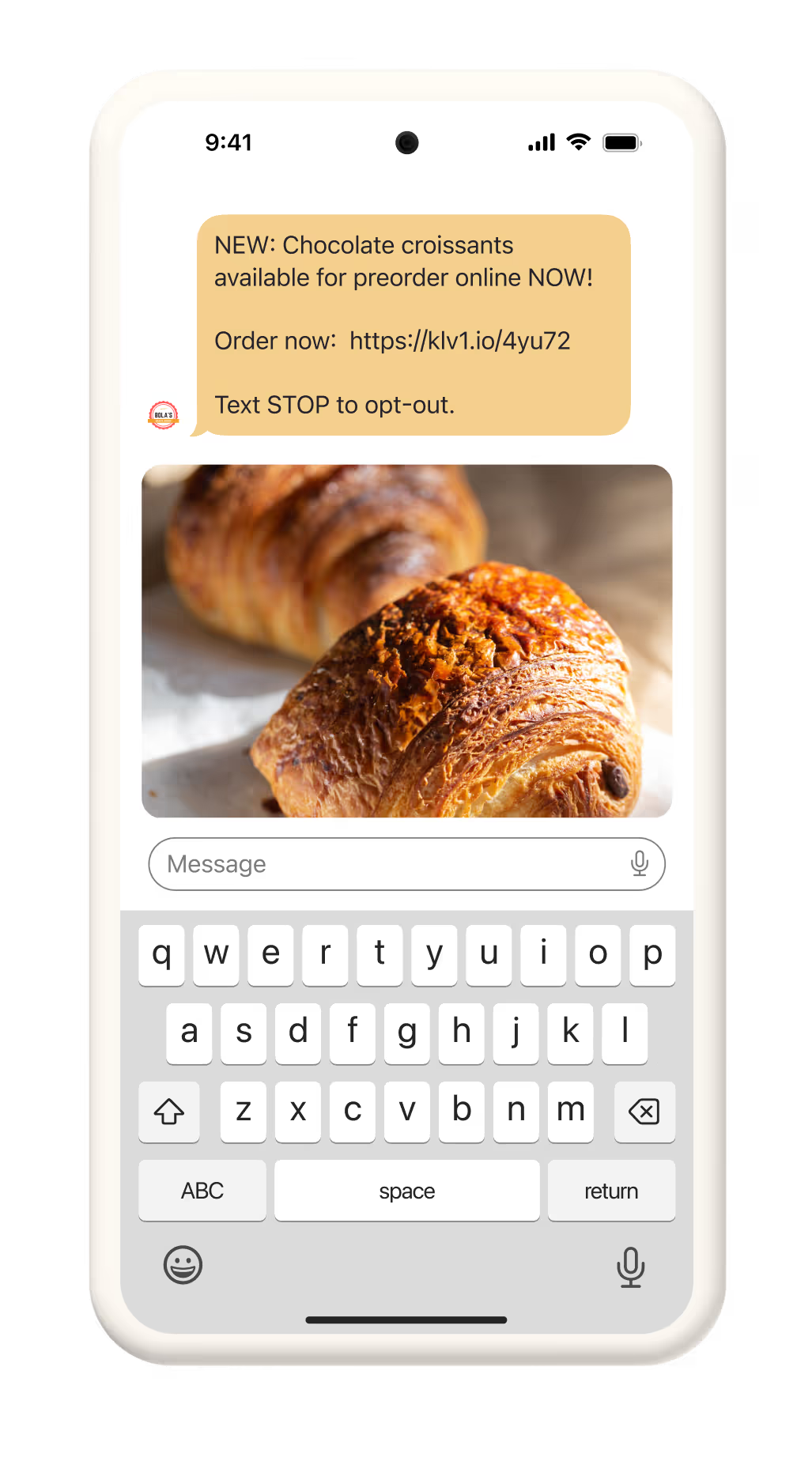 Image of a product alert SMS message