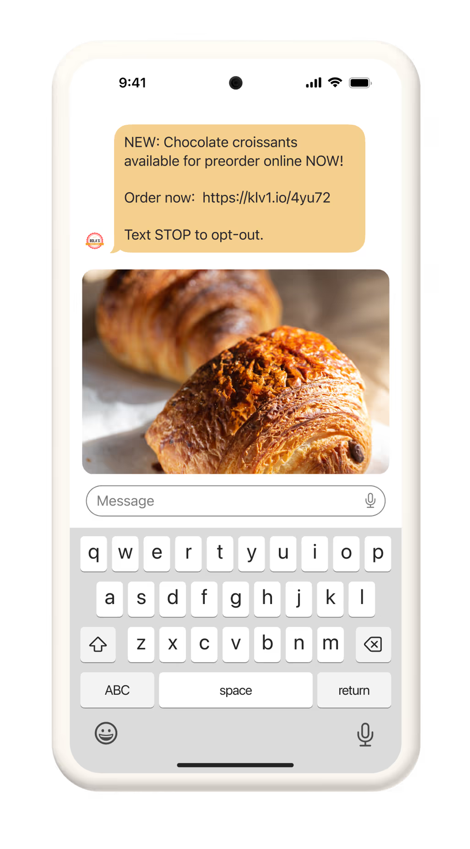 Image of a product alert SMS message