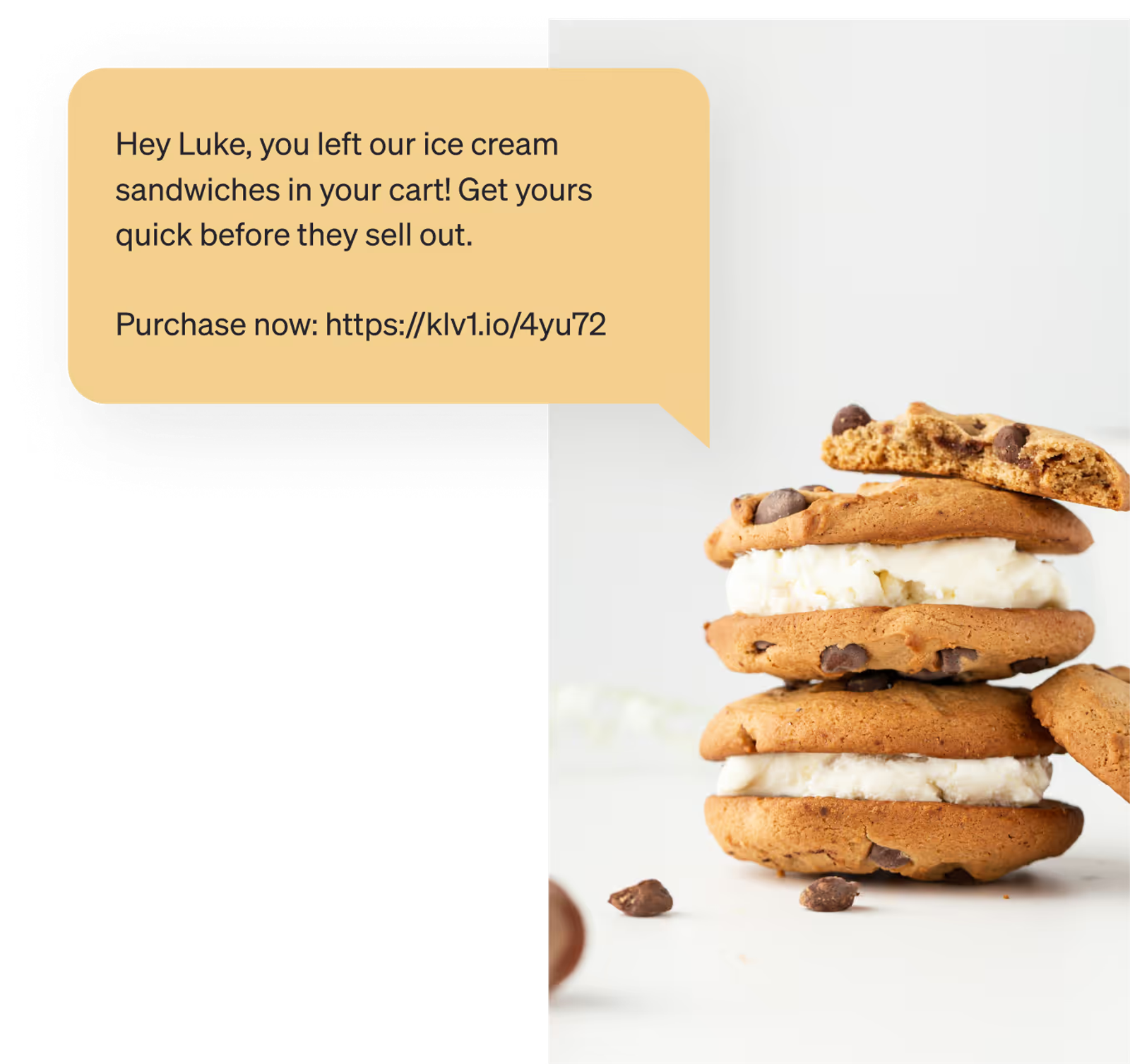 Image of an abandoned cart SMS message