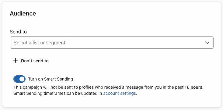 Image showing Smart sending toggled on for your campaign send.