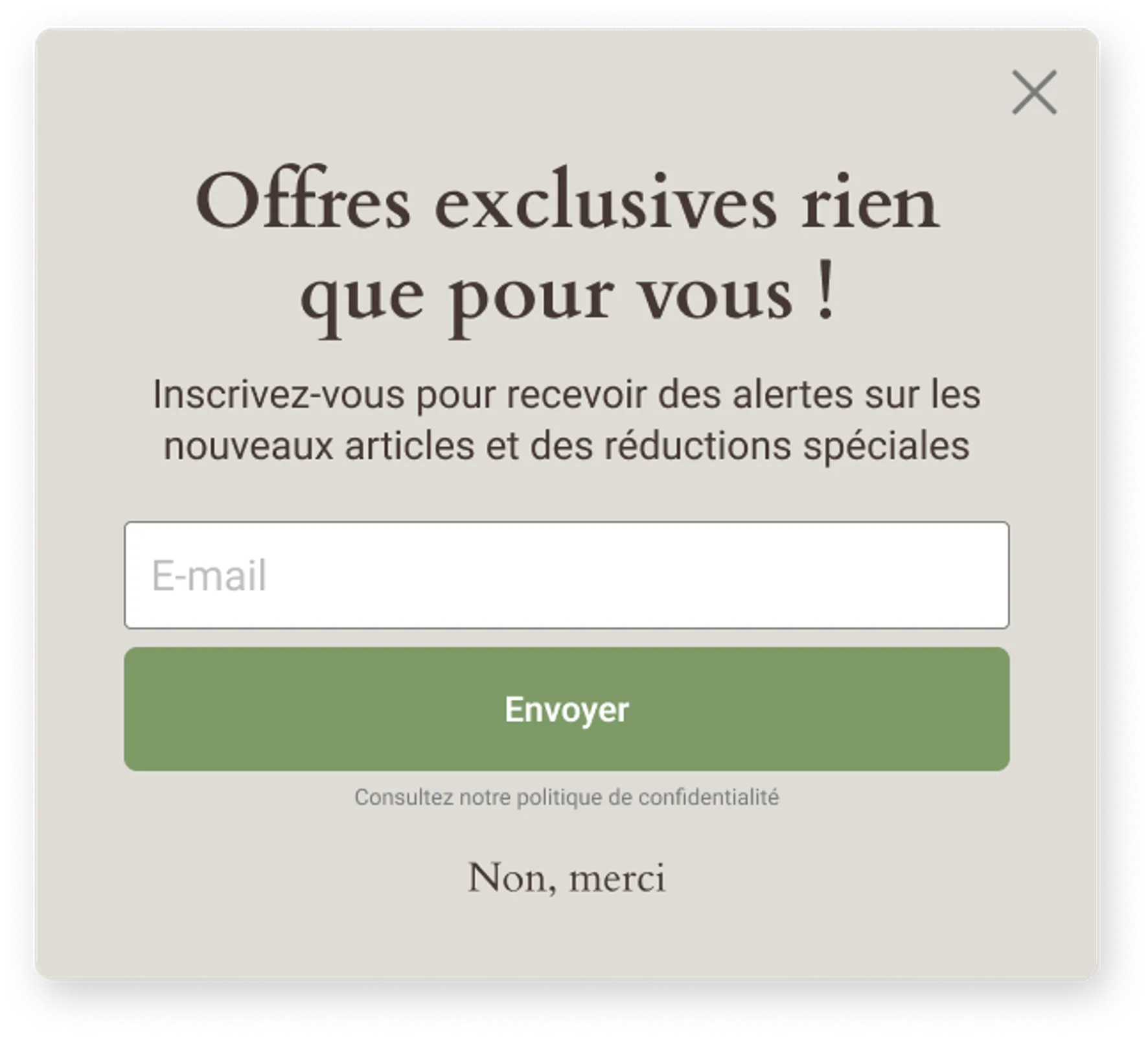 Formulaire d'inscription avec des offres exclusives