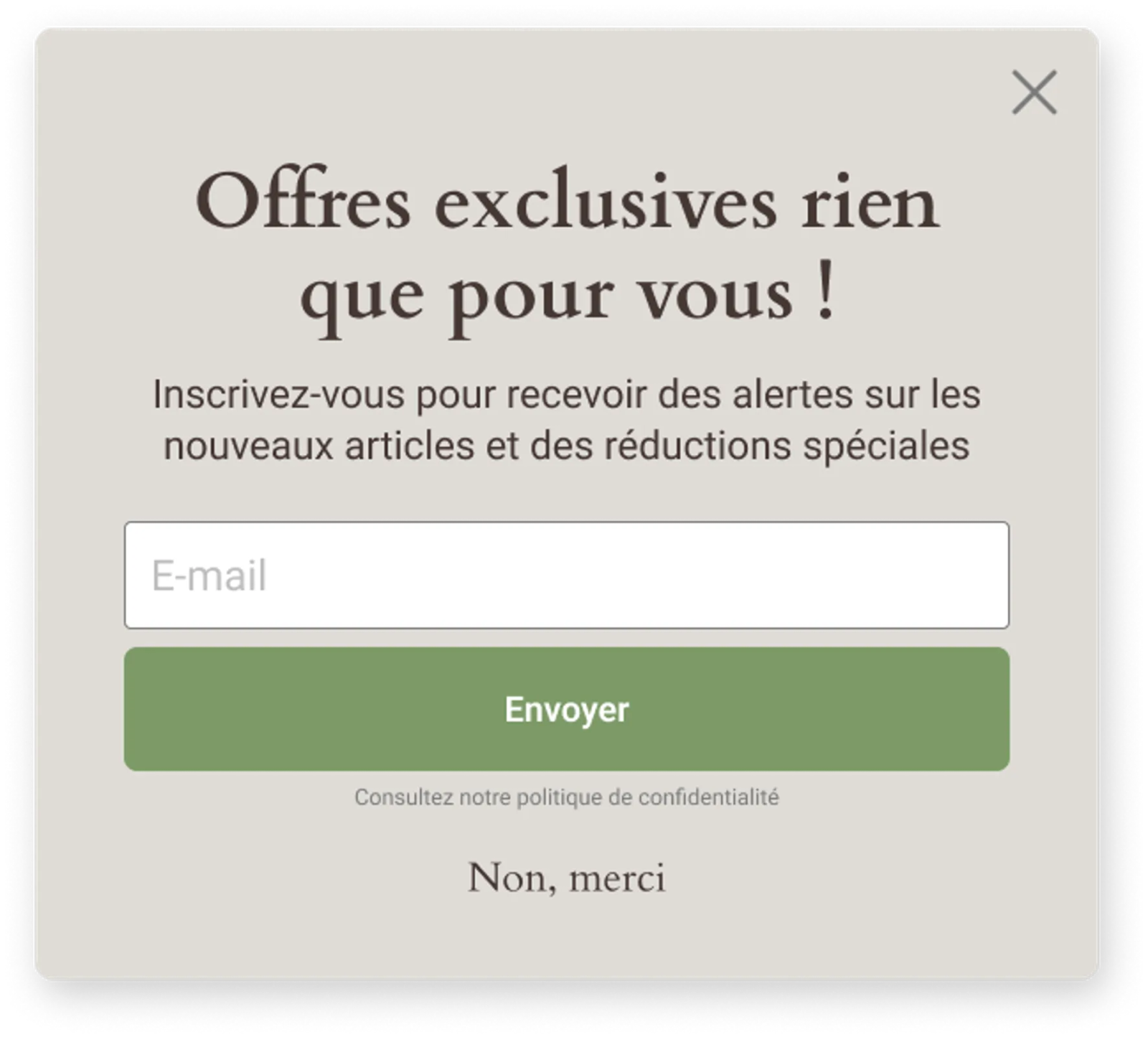 Formulaire d'inscription avec des offres exclusives