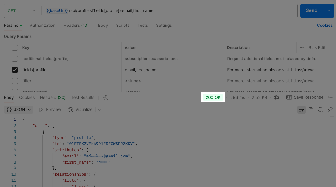 200 status code in Postman