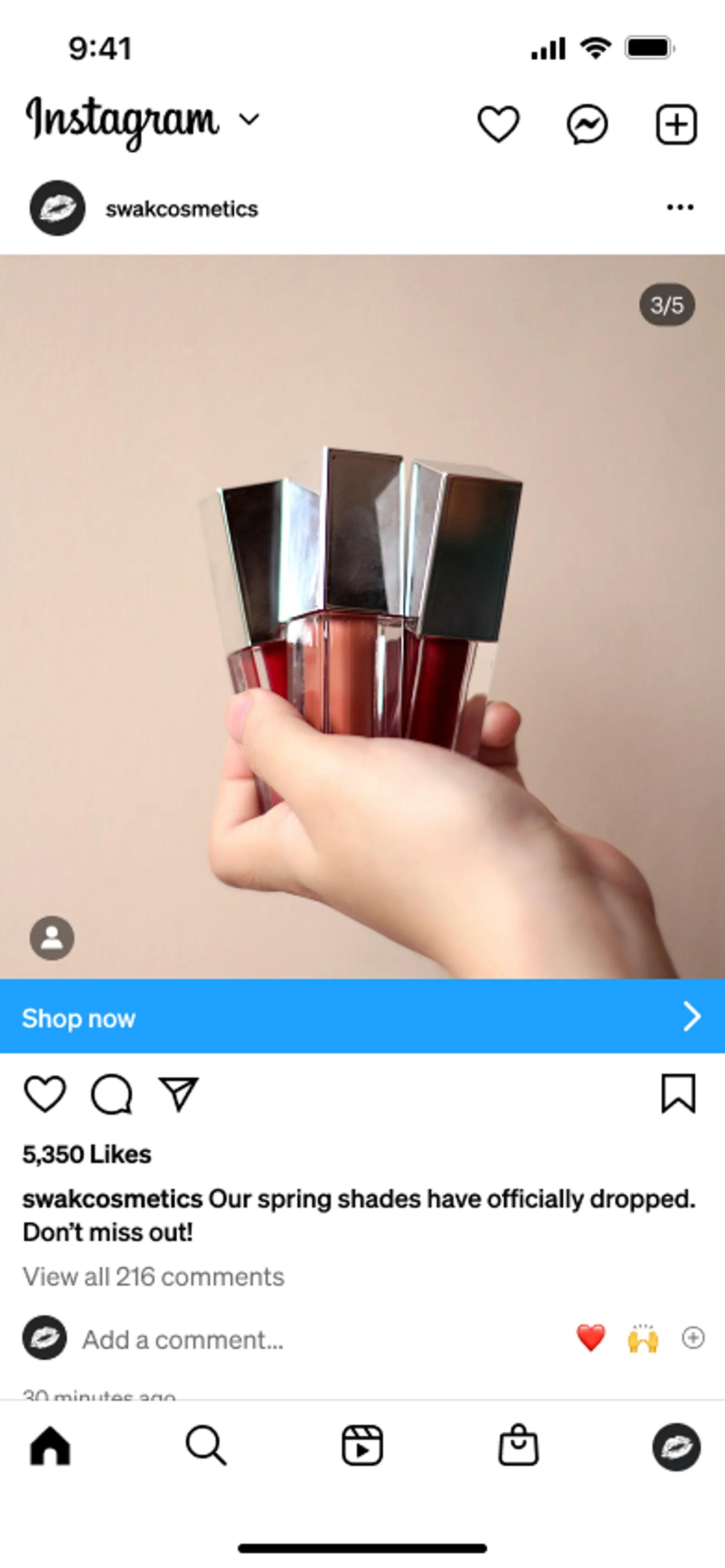 SWAK Cosmetics Instagram post.