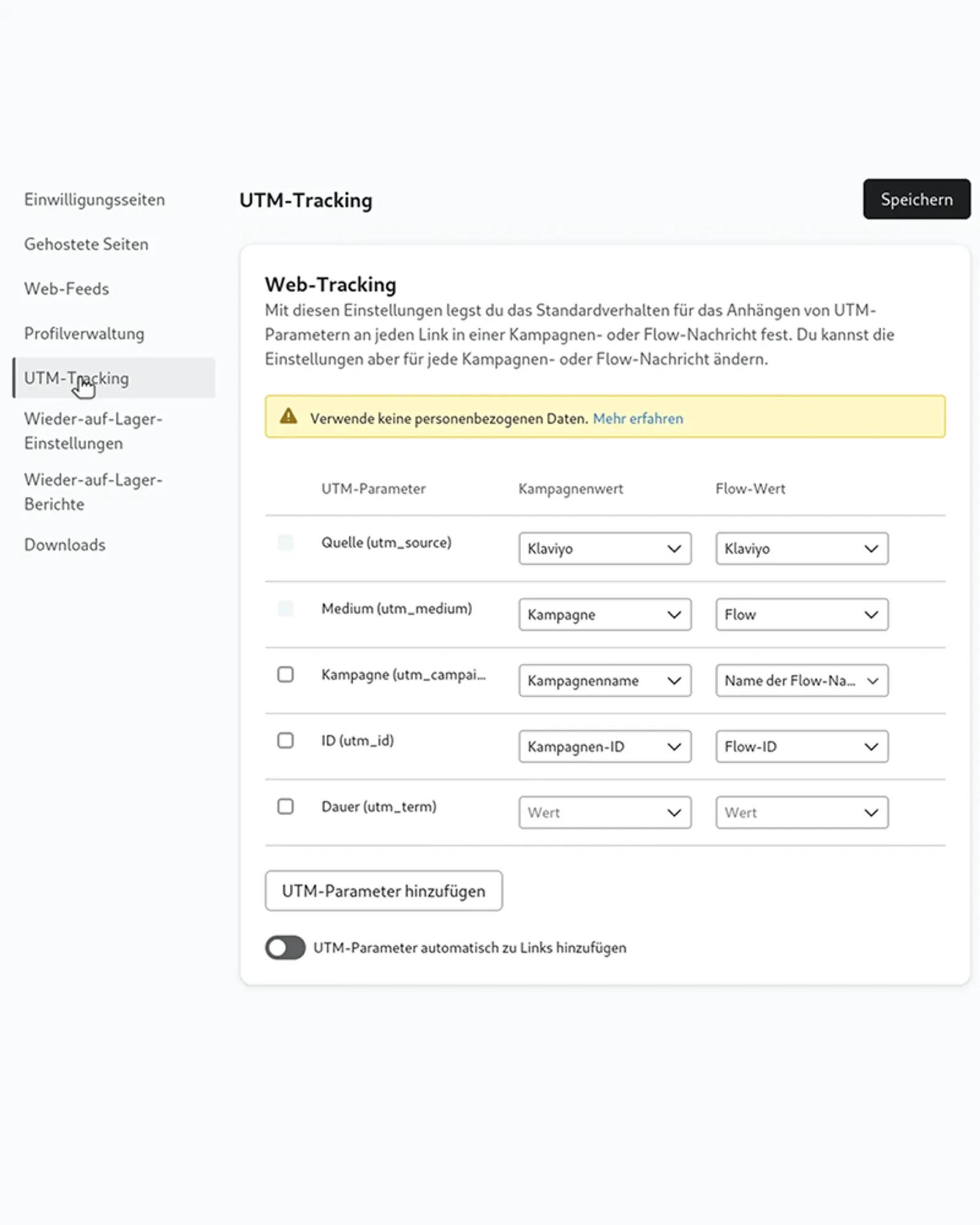 Klaviyo-Einstellungen für das UTM-Tracking