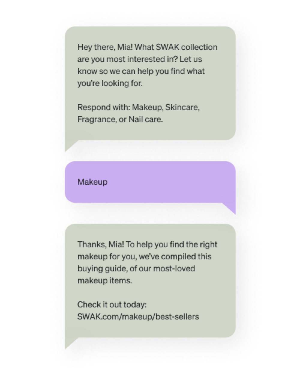 SWAK sends Mia a buying guide of their best selling makeup in response. 