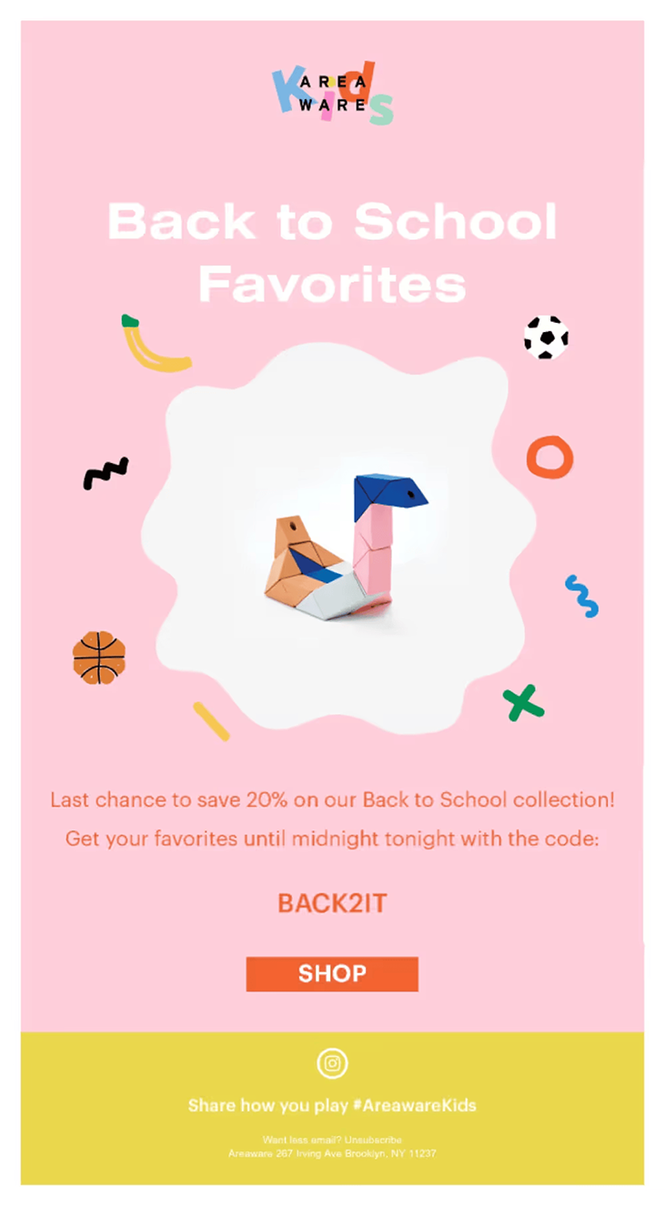 An email promoting a new sale for back to school favorites.