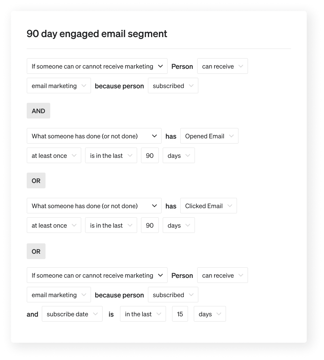 Segment representing subscribers who have engaged with emails within 90 days.