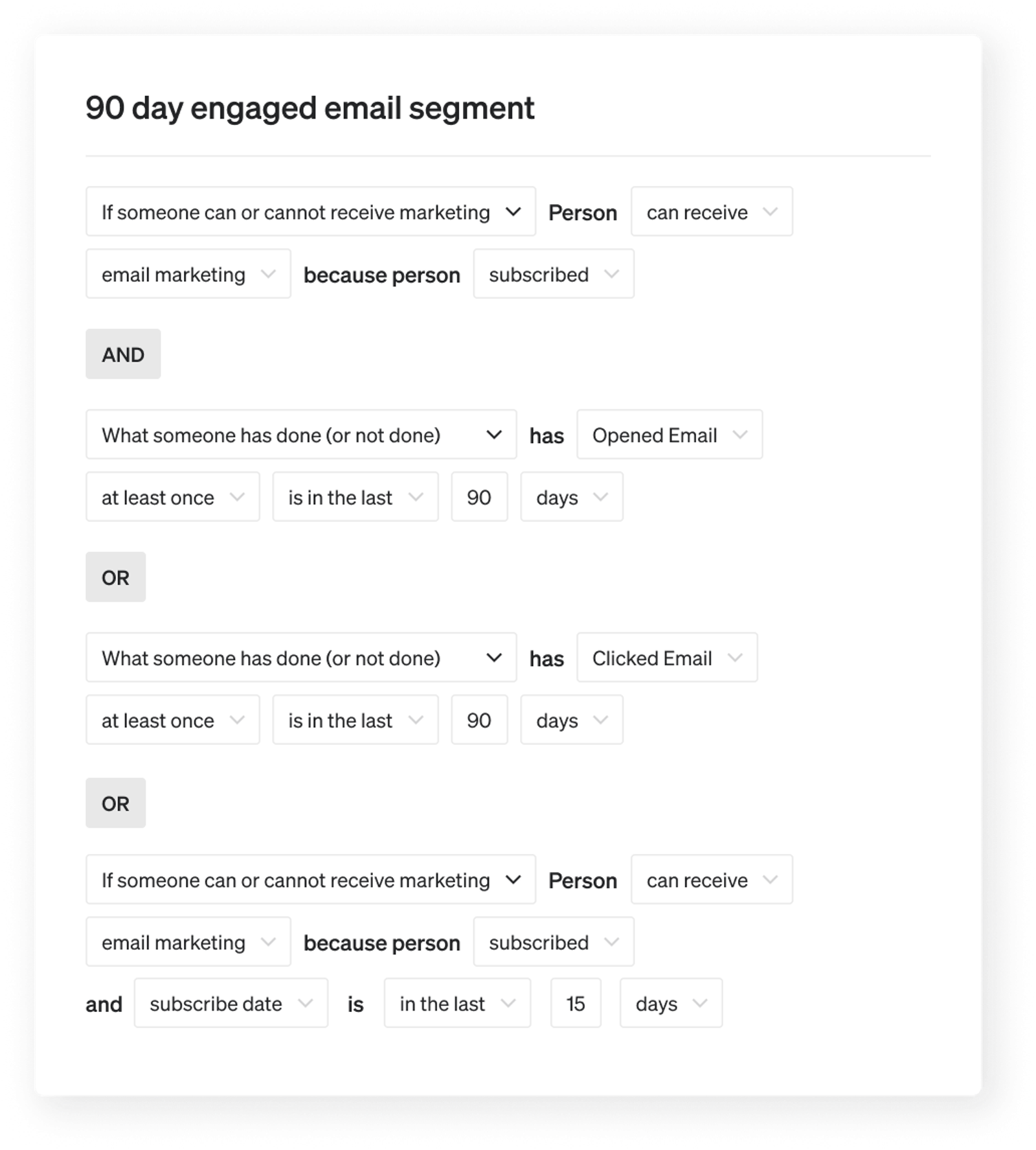 Segment representing subscribers who have engaged with emails within 90 days.