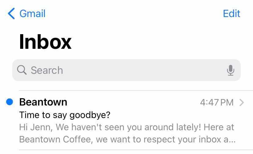 Example of a subject line reading: "Time to say goodbye?"