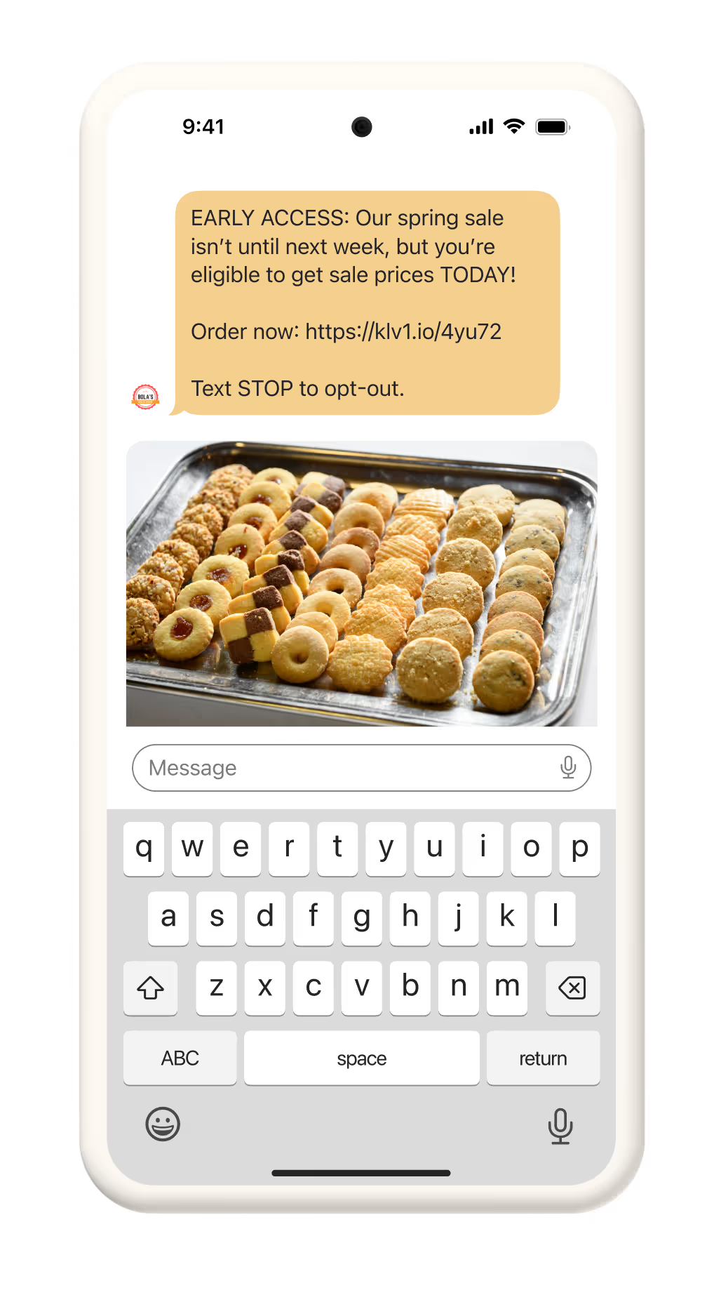 Image of an early access SMS message