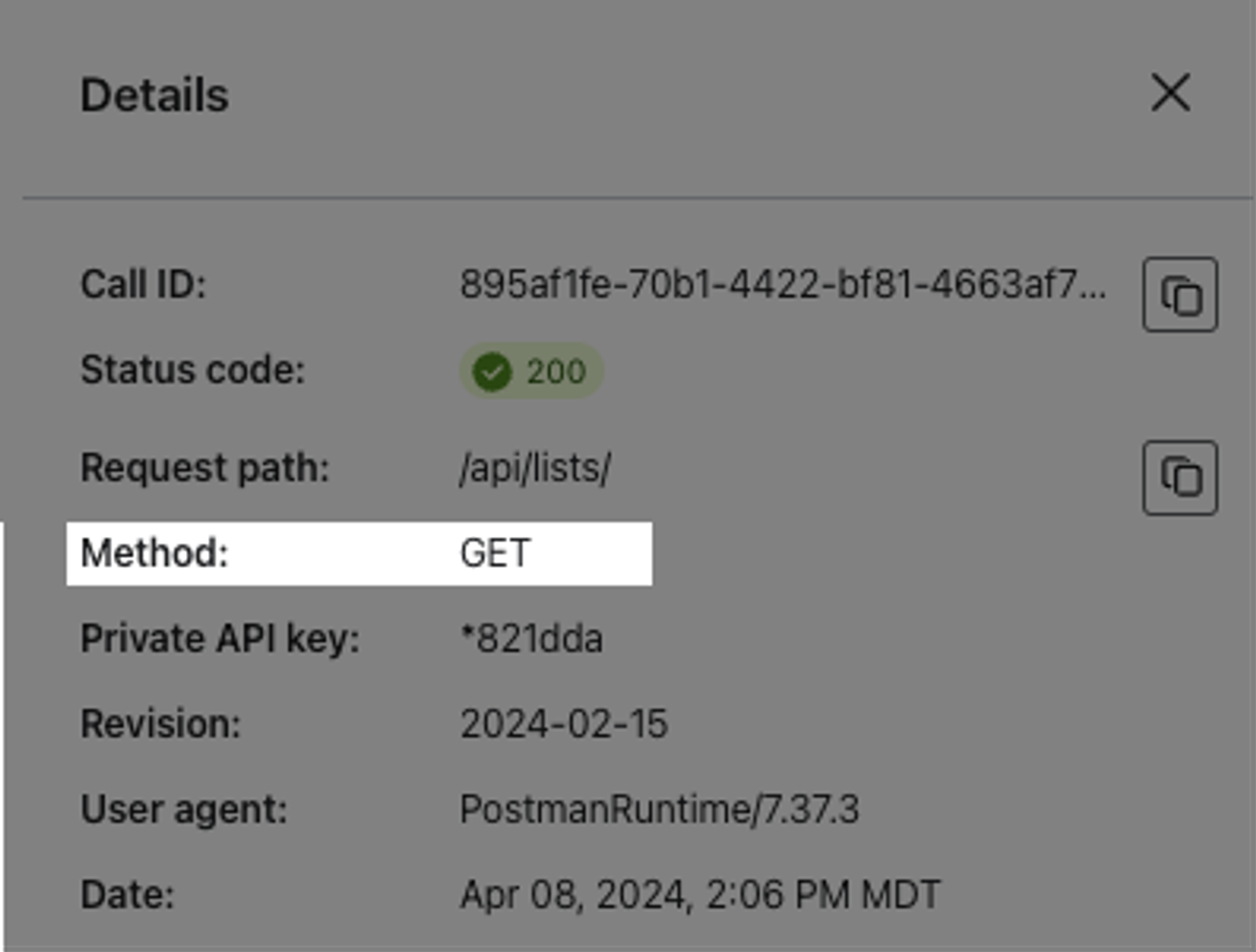 Log of a GET request