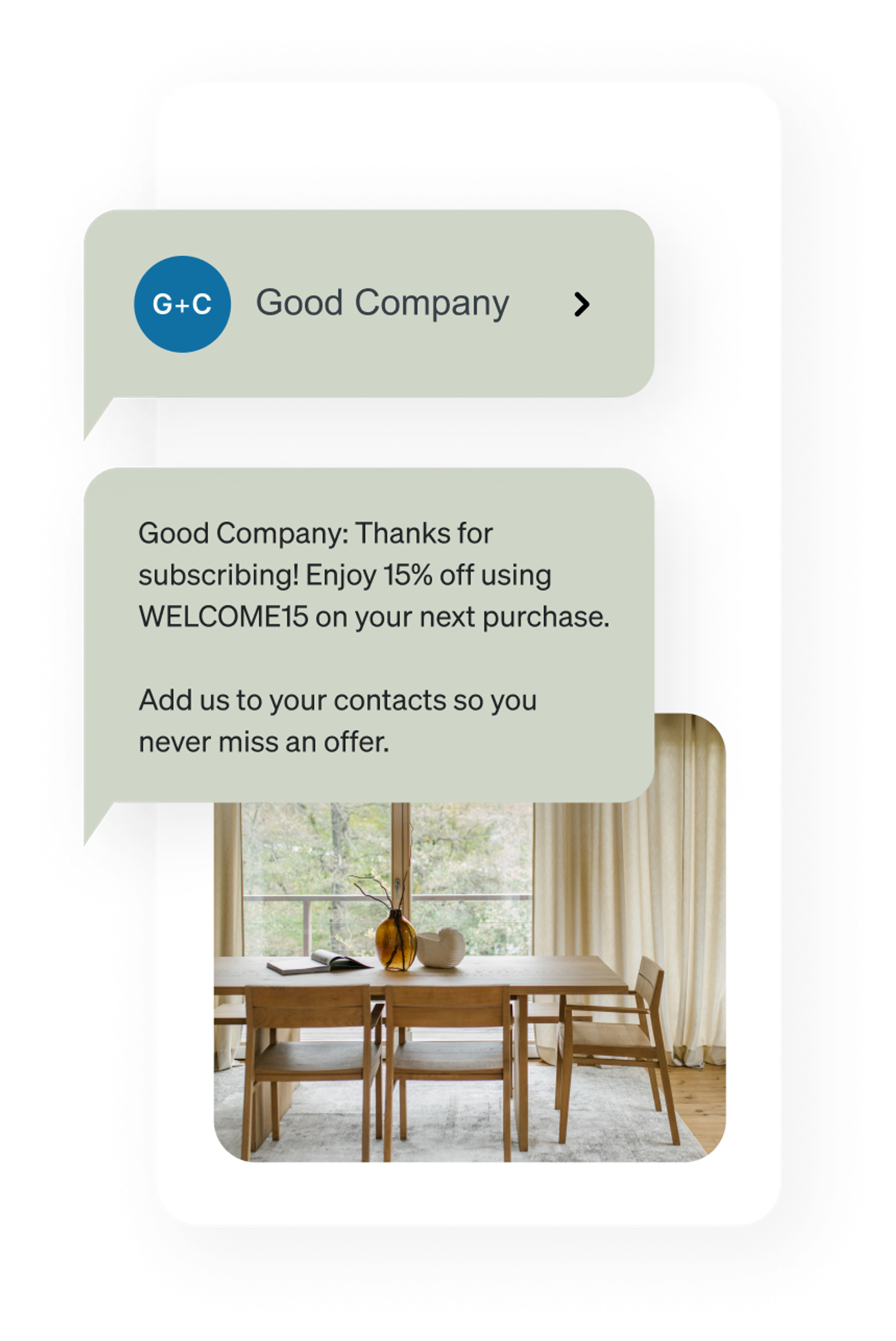 A screenshot of a text message conversation that features a virtual contact card being delivered via SMSe