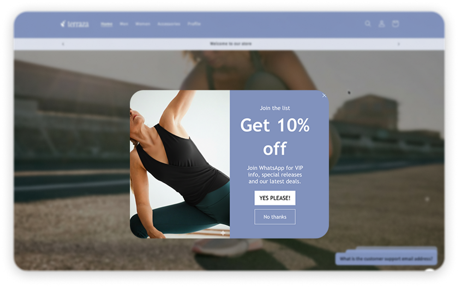 A sign-up form on the Terazza website that offers 10% off for new subscribers.