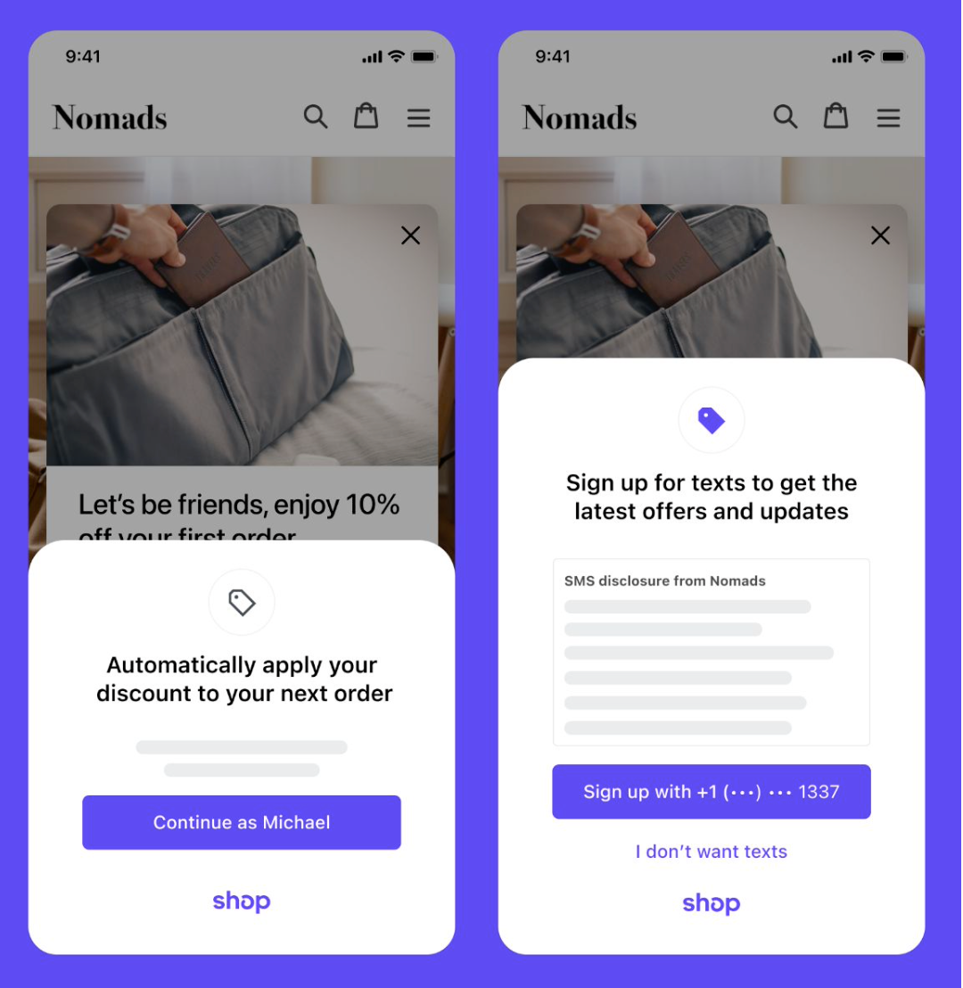 Shop Pay popup experience on mobile device.