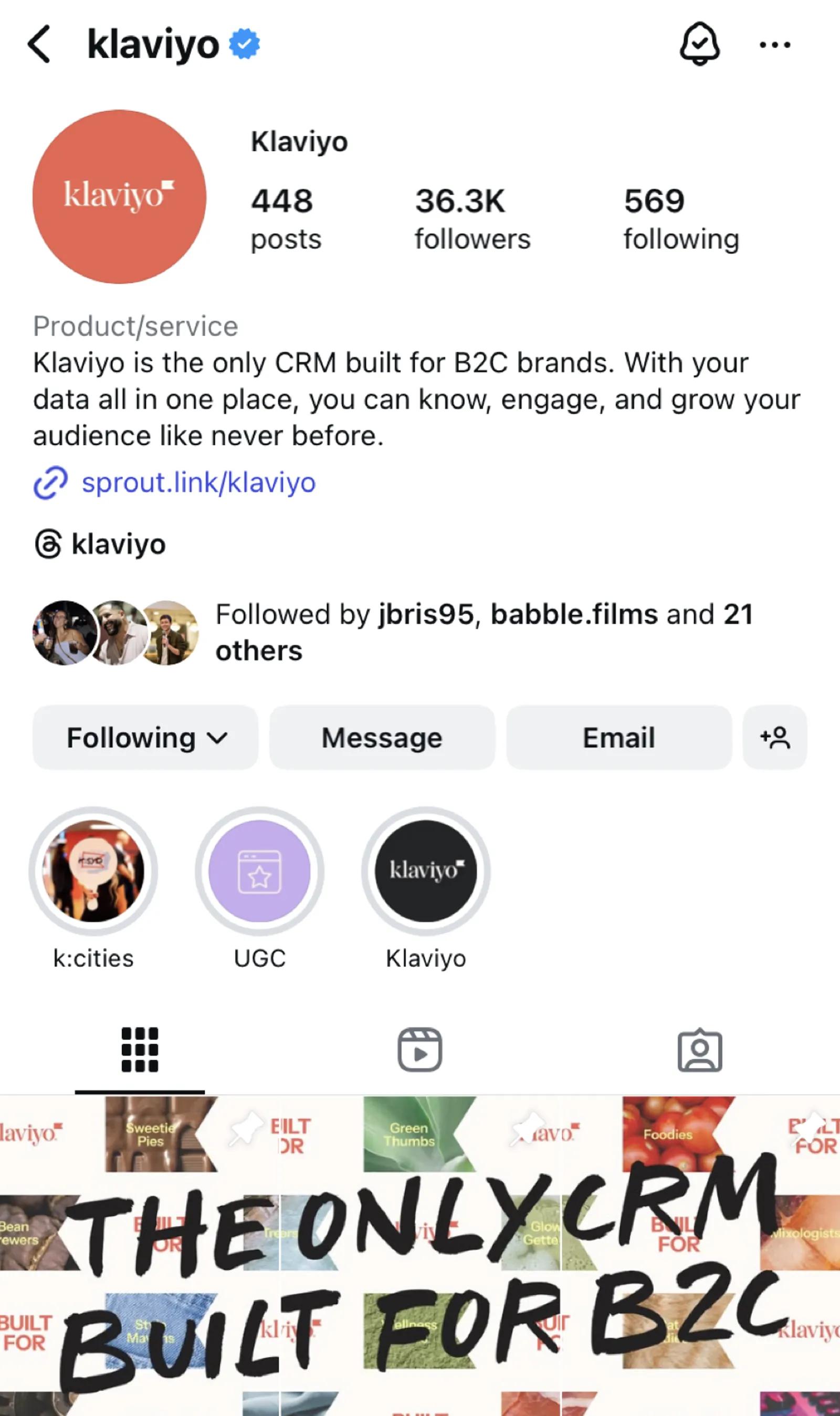 Example from Klaviyo's own Instagram profile.