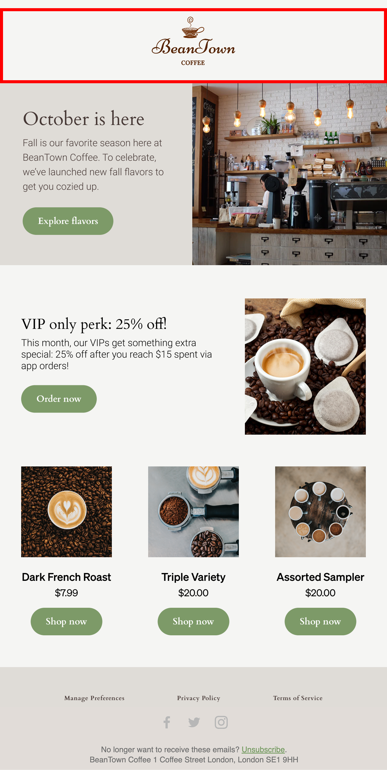 Beantown email with highlighted header