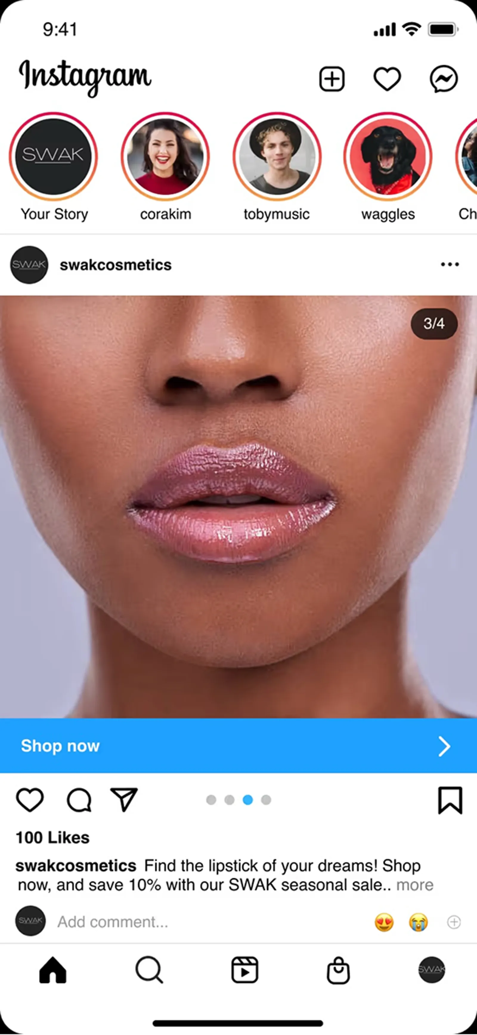 SWAK Cosmetics Instagram post.