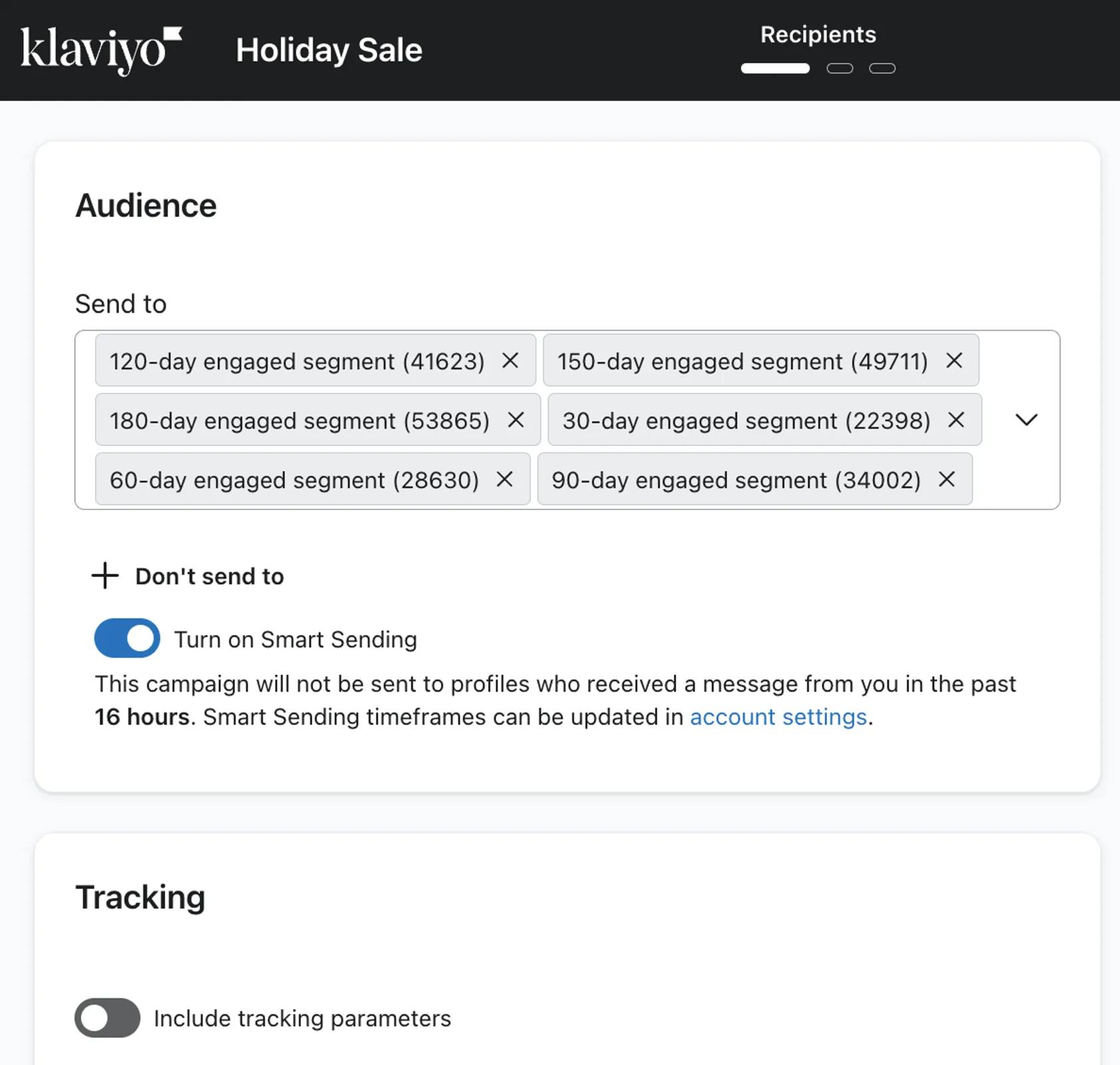 Audience tab of the campaign builder