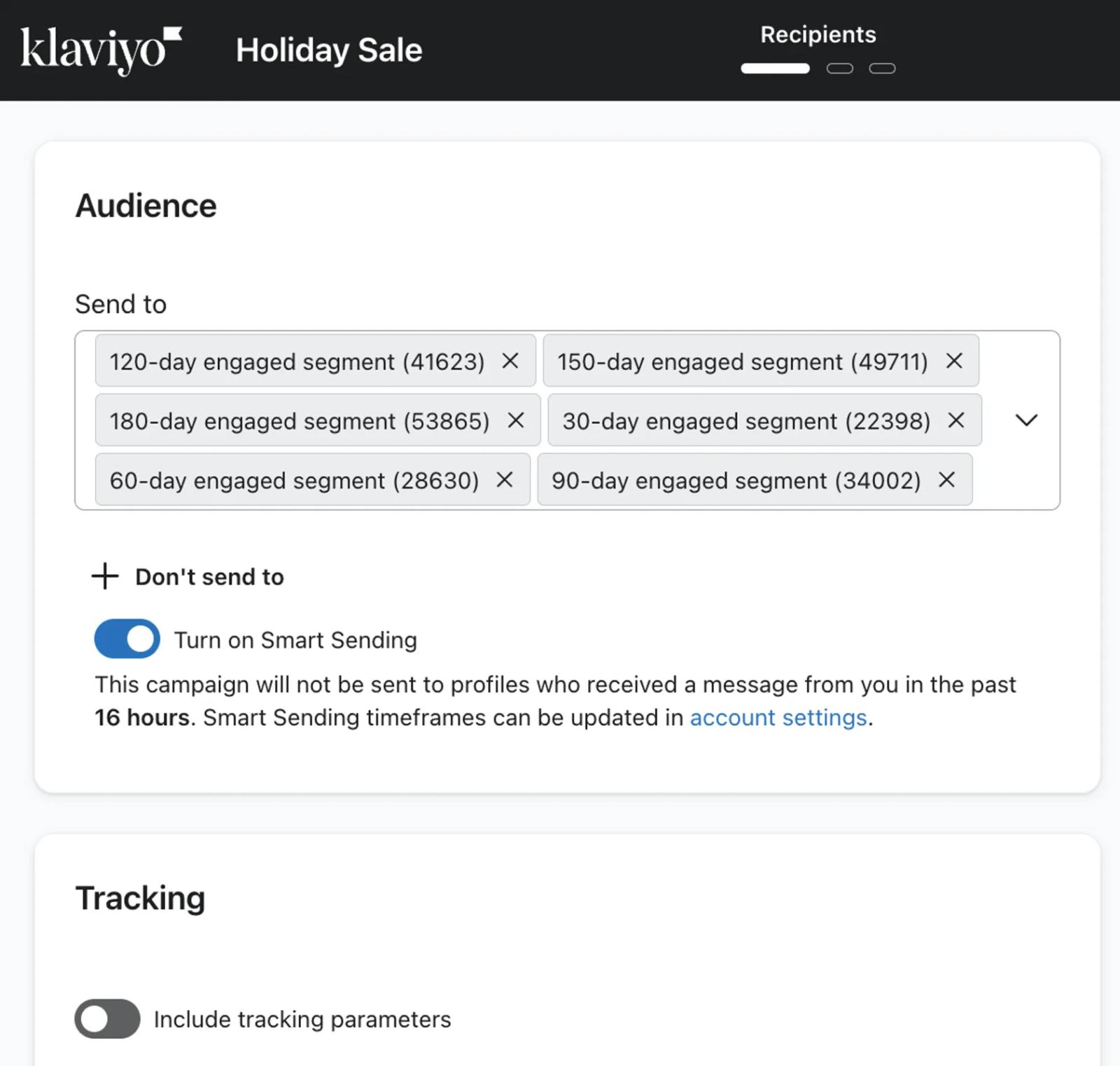 Audience tab of the campaign builder