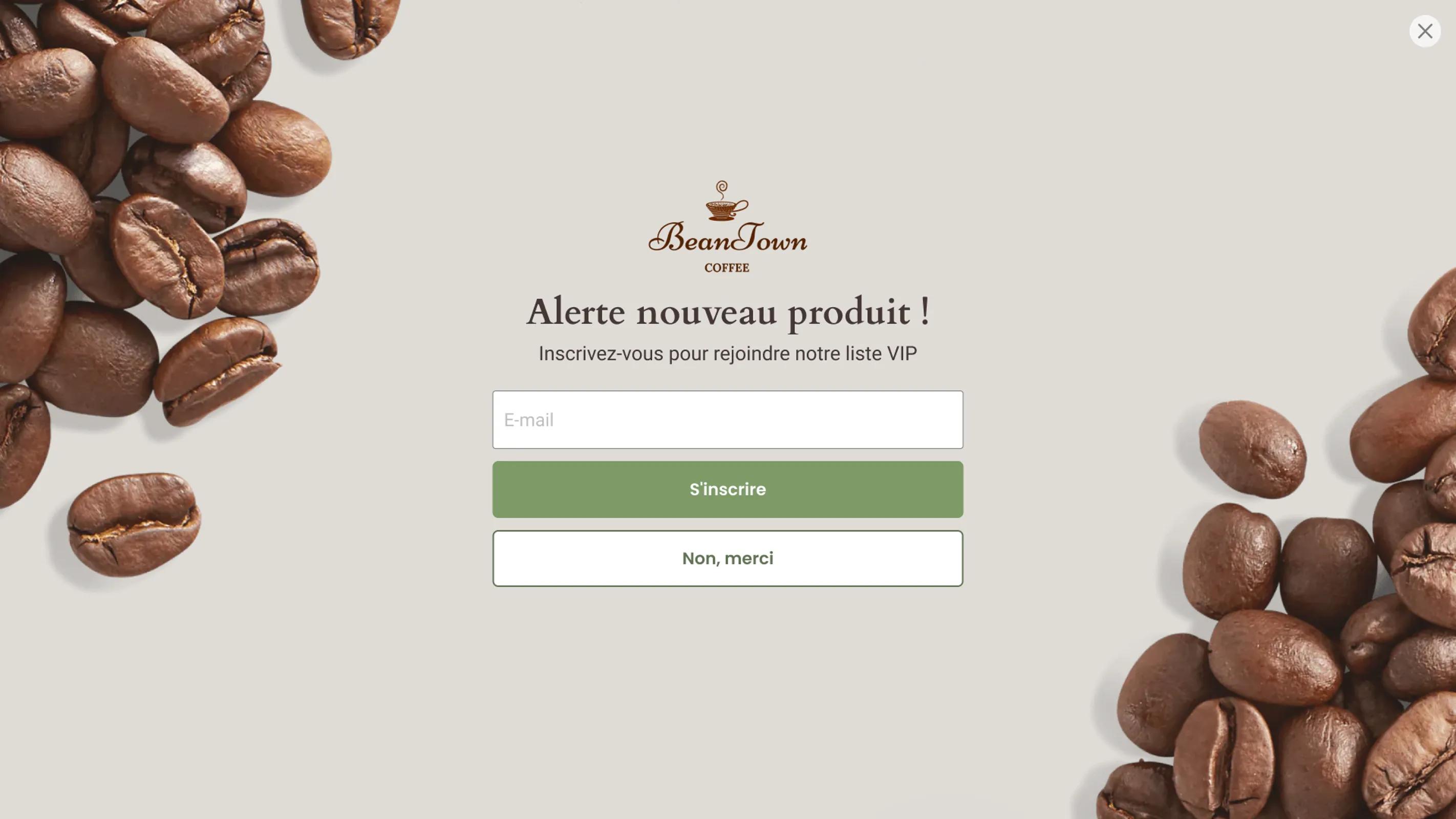 Formulaire pleine page offrant 10% de réduction sur votre première commande