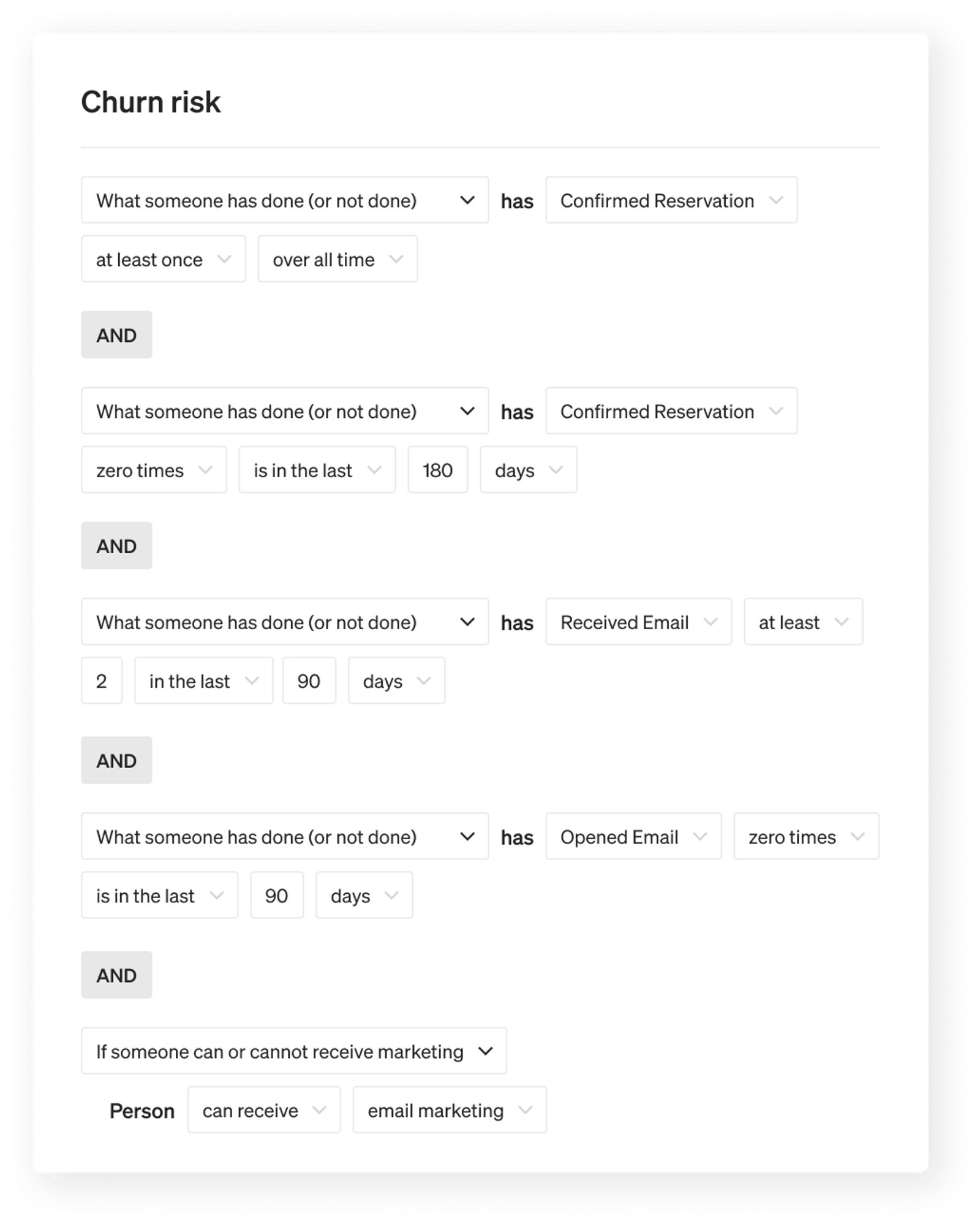 Churn risk segement built in the segment builder