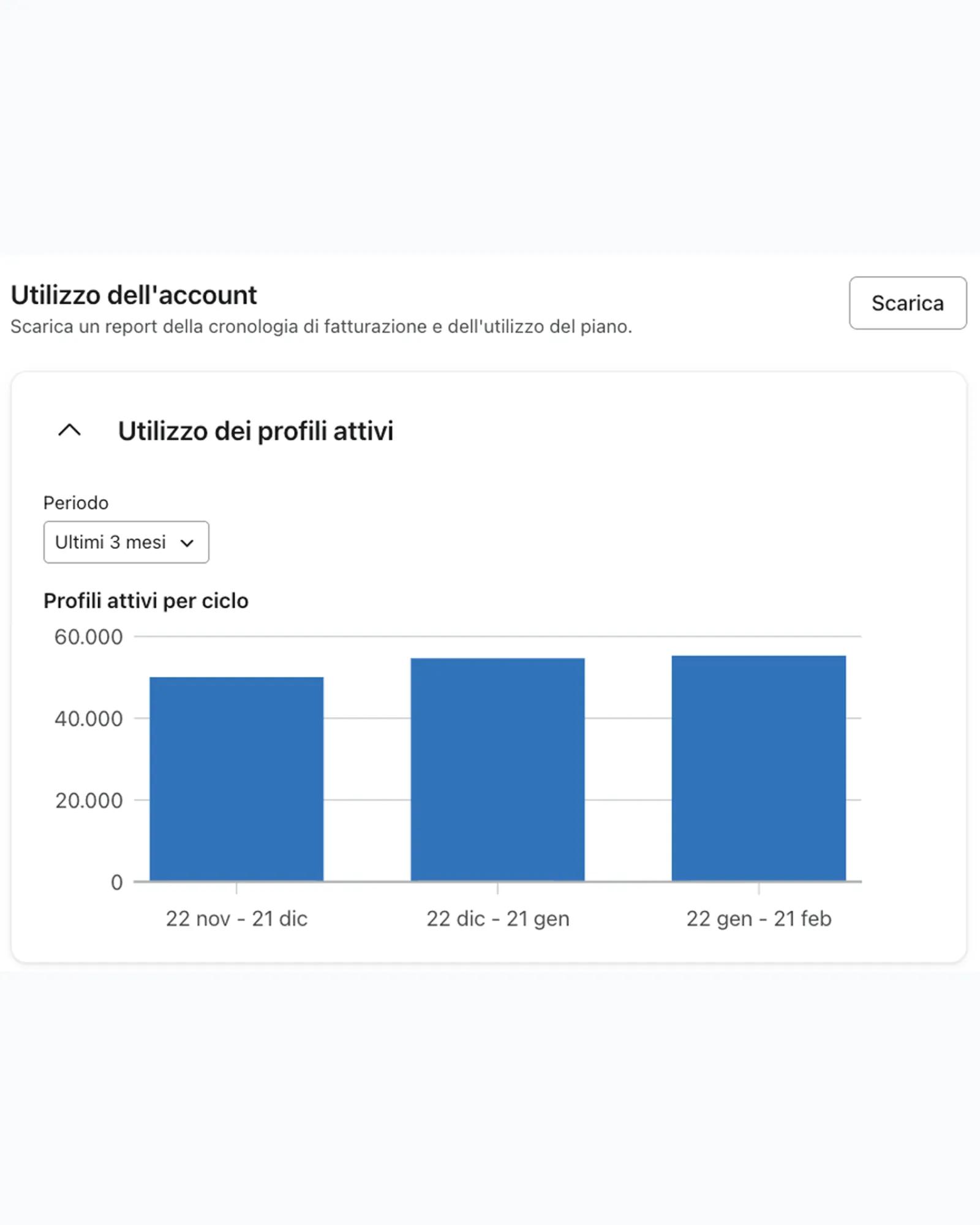 Un'immagine delle impostazioni di utilizzo dell'account 