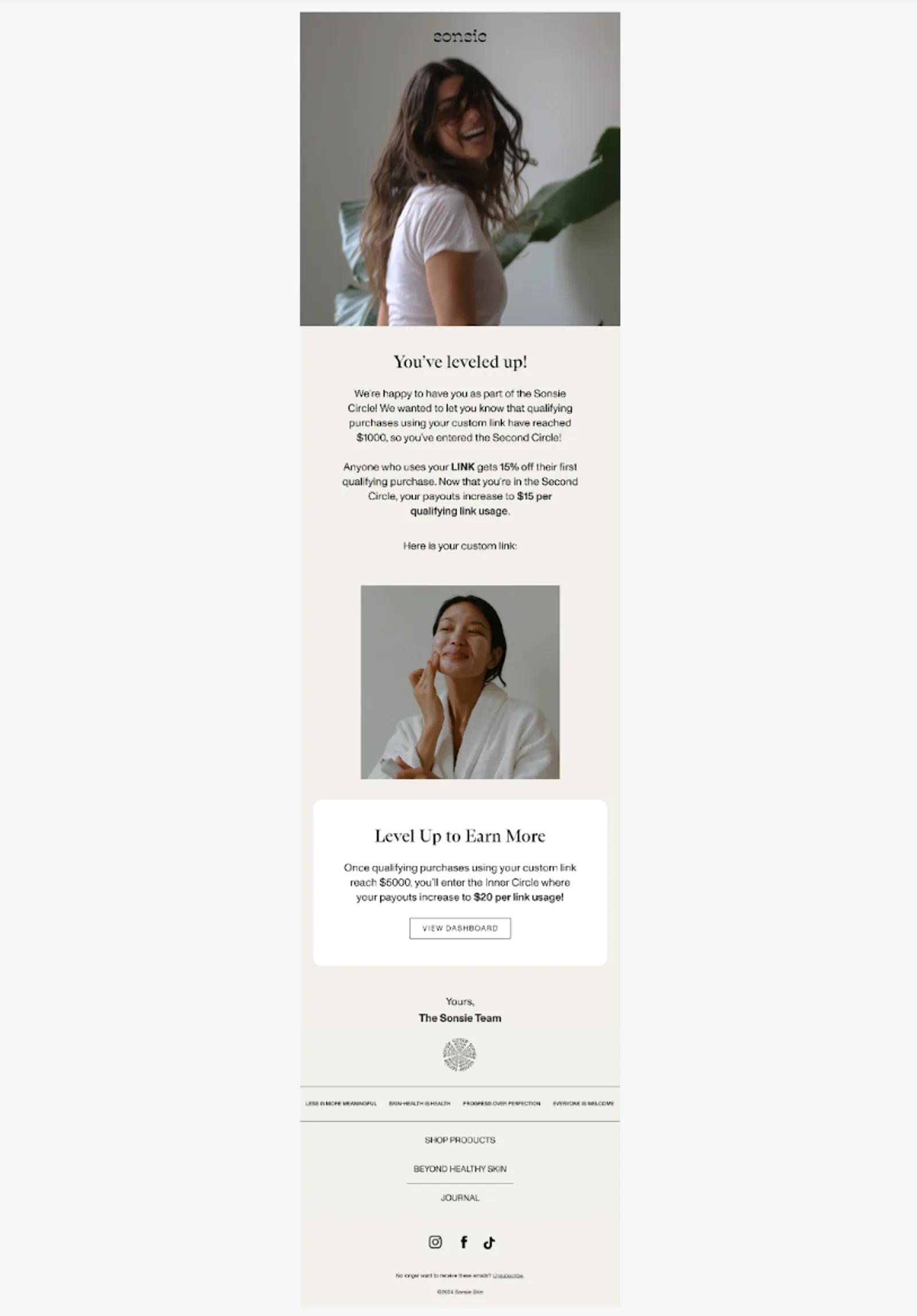 Example level up email