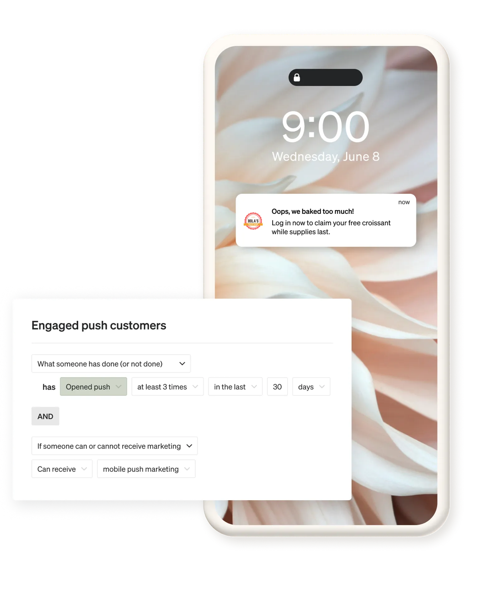 Segment of engaged push customers receiving a free croissant push notification