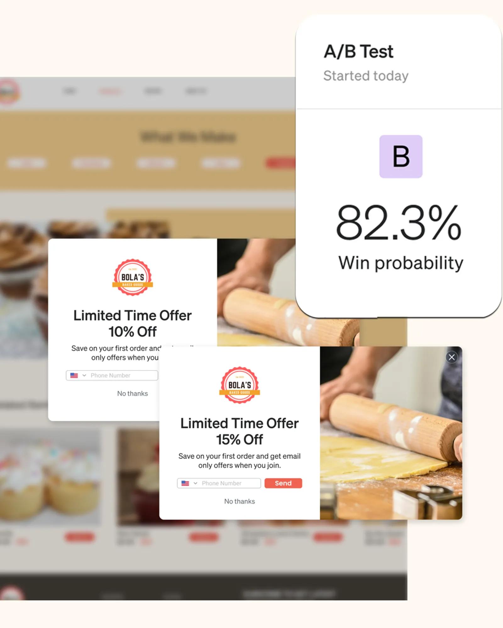 An A/B test of 2 forms, testing the discount offered.