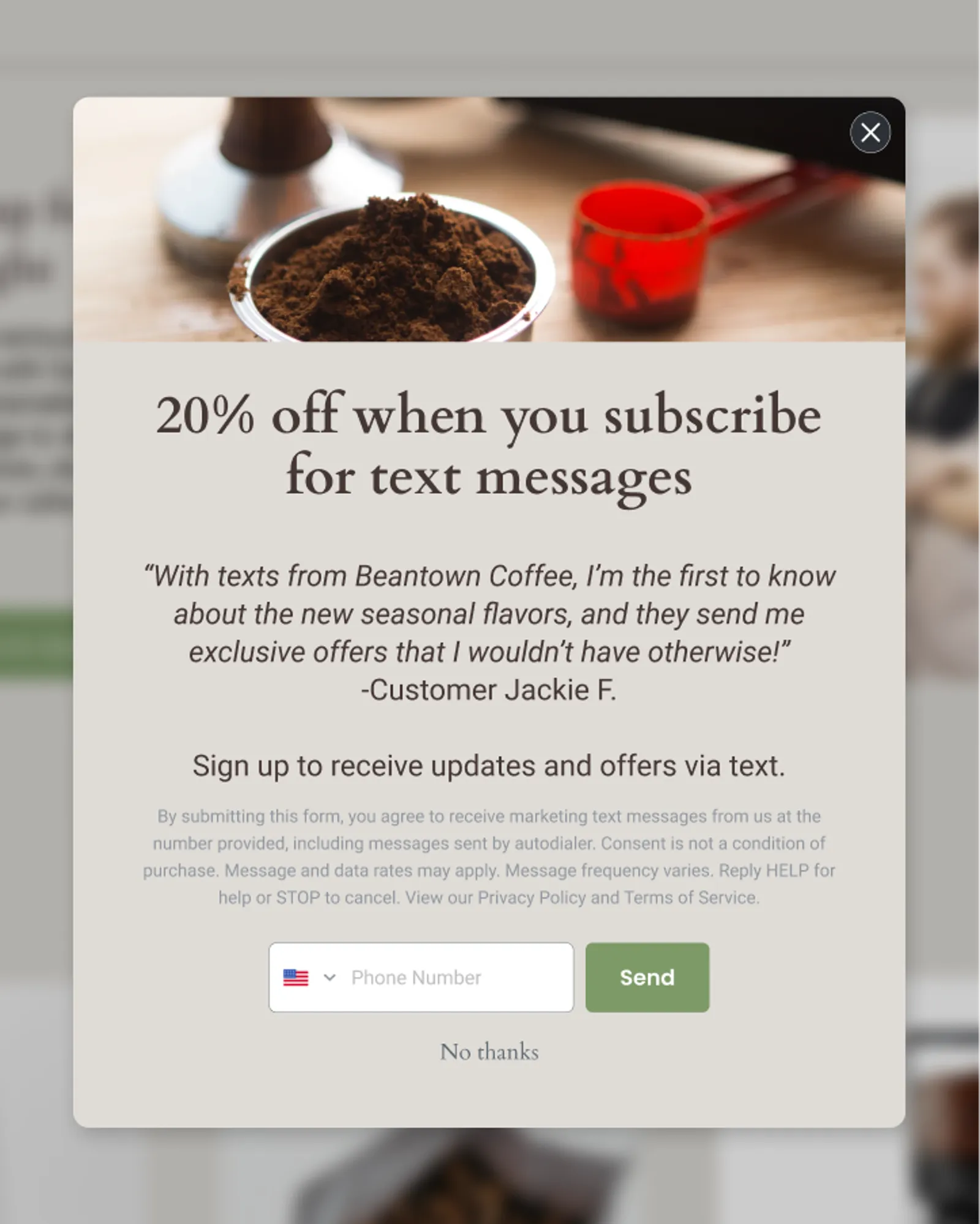 Sign-up form for non purchasers