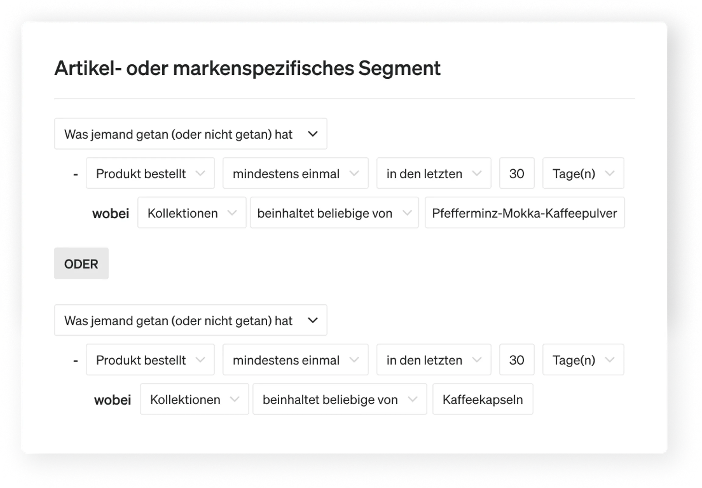 Artikel- bzw. markenspezifische Segmenteinstellungen