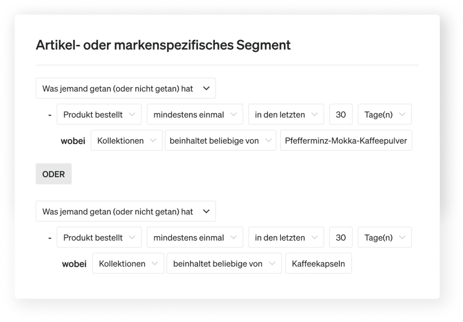 Artikel- bzw. markenspezifische Segmenteinstellungen