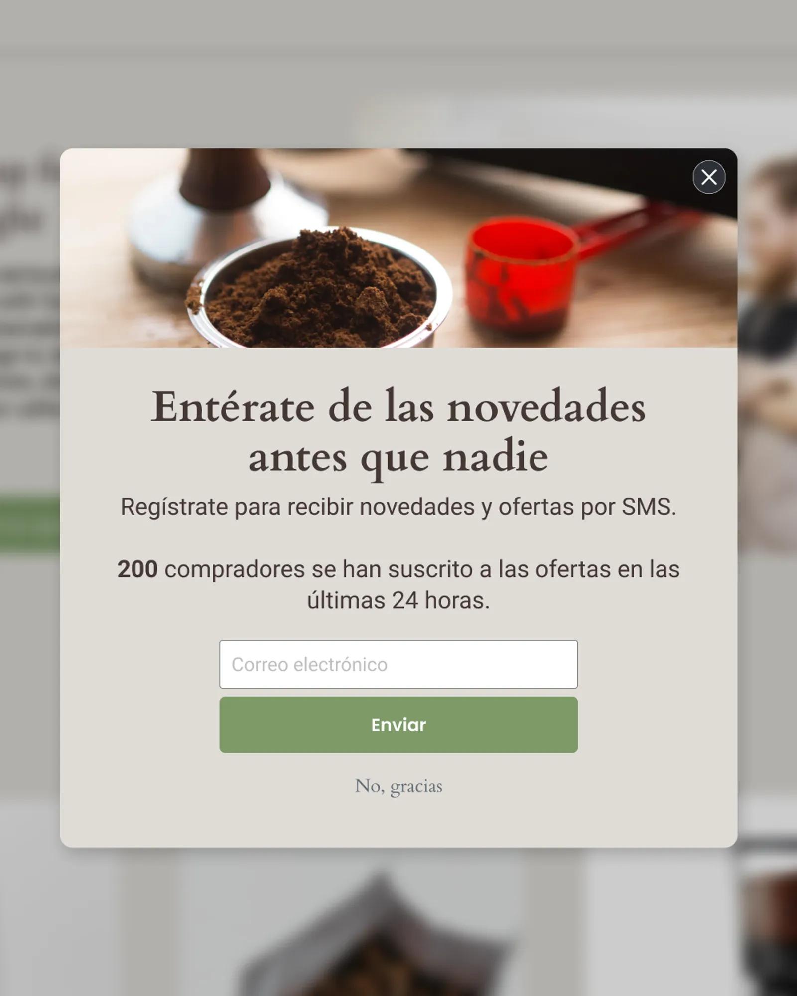 Ejemplo de formulario de registro de Beantown Coffee en el que se indica que 200 personas se han registrado en las últimas 24 horas